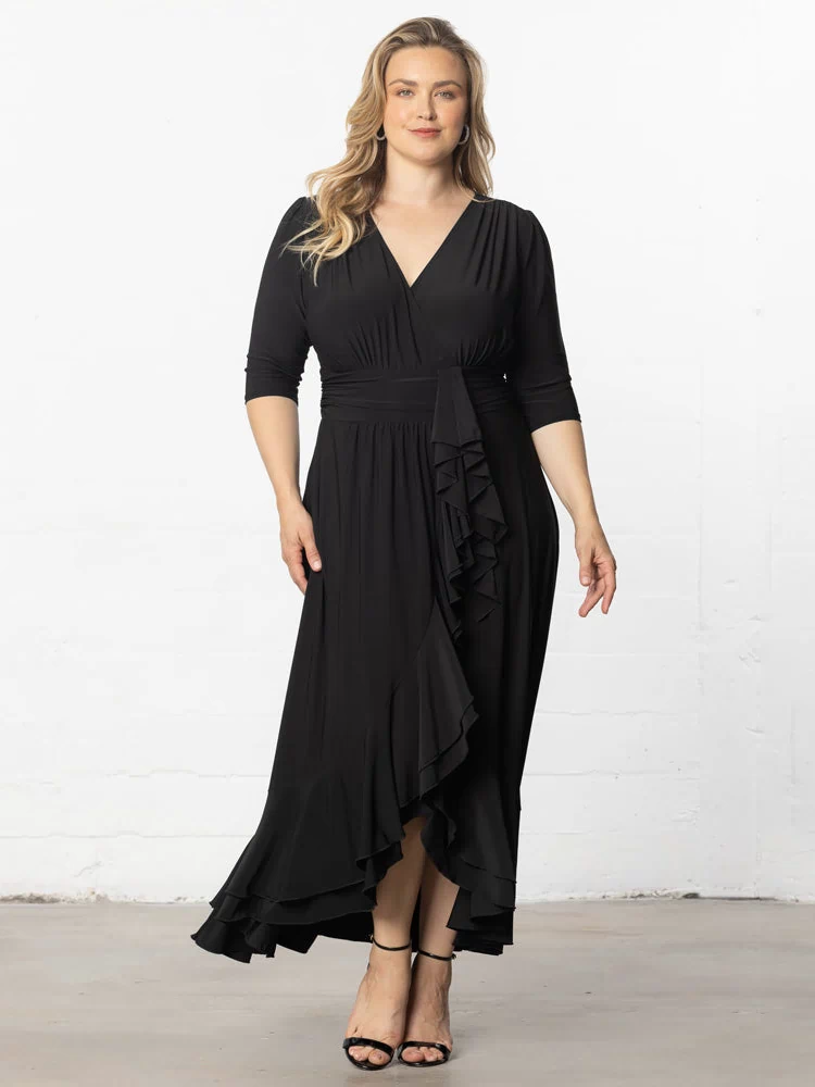 Veronica Ruffled Evening Gown in Onyx