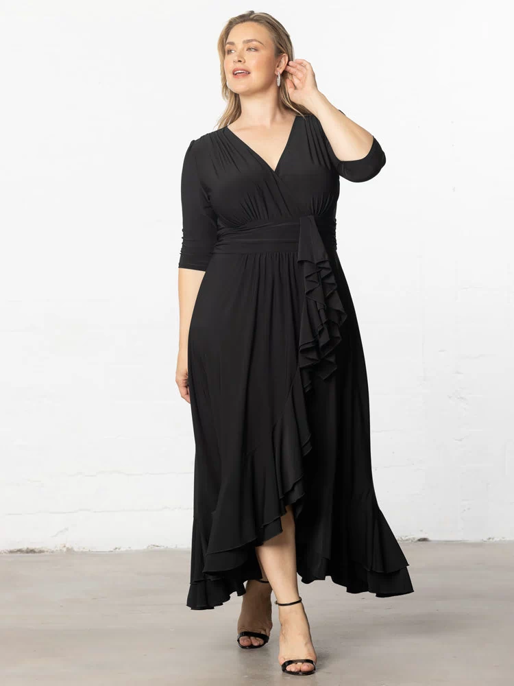 Veronica Ruffled Evening Gown in Onyx