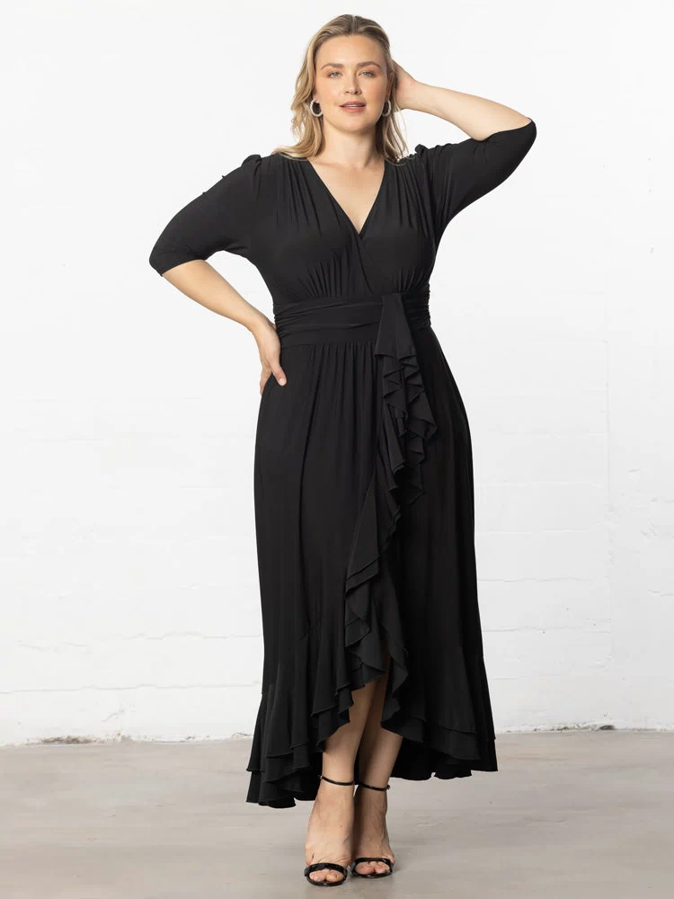 Veronica Ruffled Evening Gown in Onyx