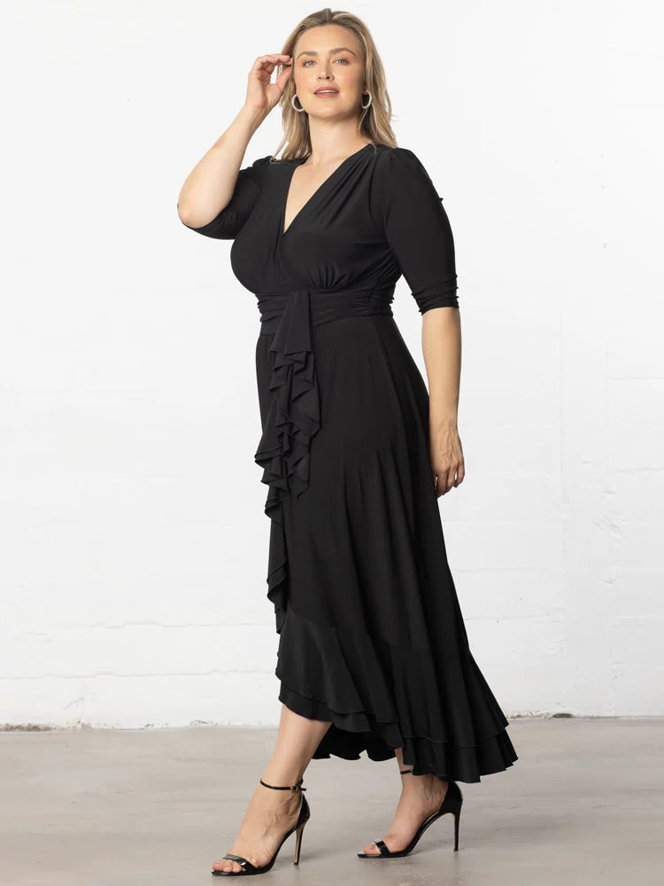Veronica Ruffled Evening Gown in Onyx