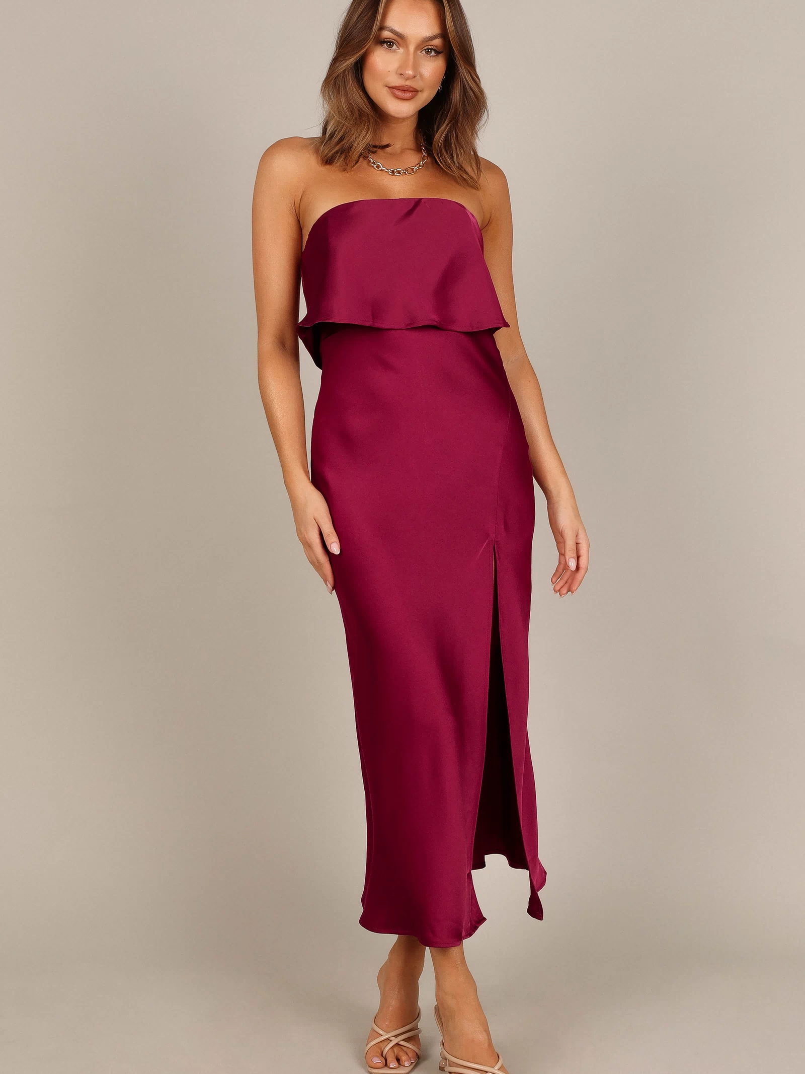 Petal and Pup USA DRESSES Vienna Strapless Midi Dress - Berry