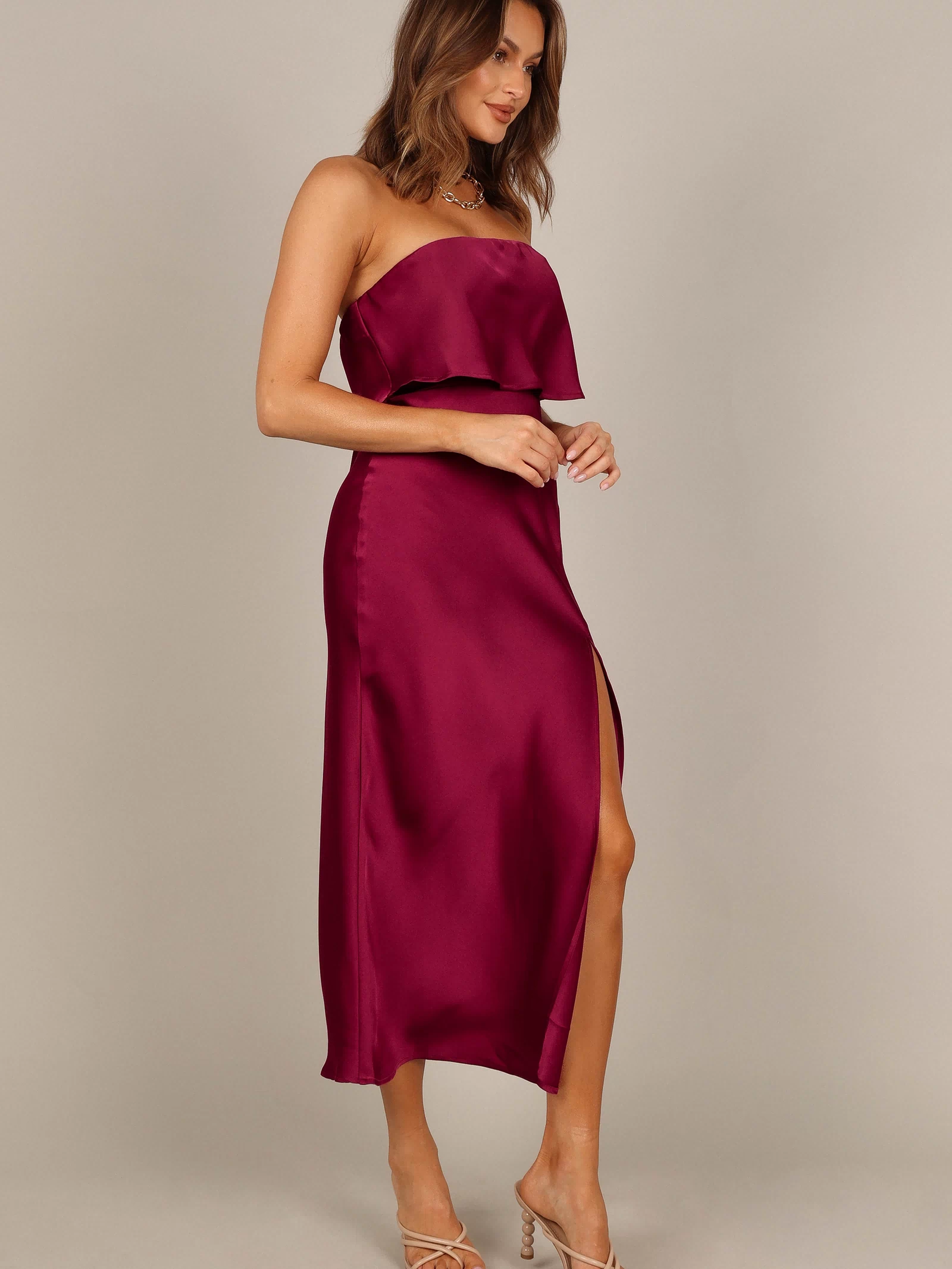 Petal and Pup USA DRESSES Vienna Strapless Midi Dress - Berry