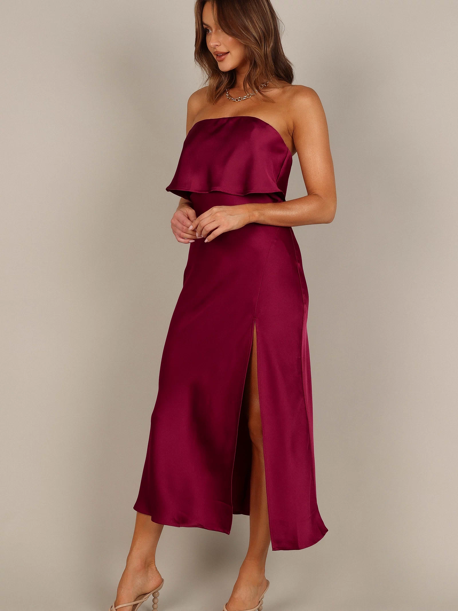 Petal and Pup USA DRESSES Vienna Strapless Midi Dress - Berry