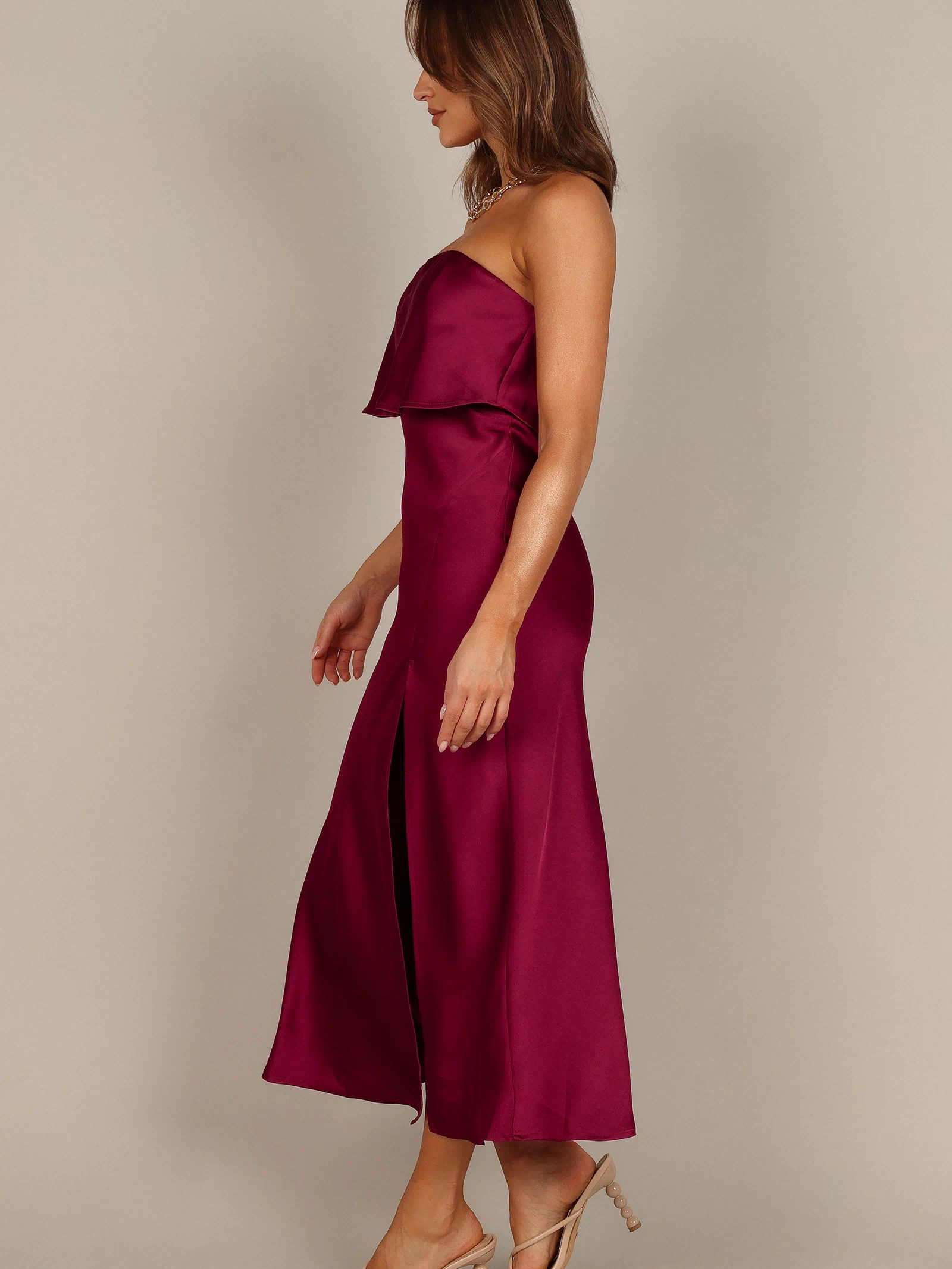 Petal and Pup USA DRESSES Vienna Strapless Midi Dress - Berry