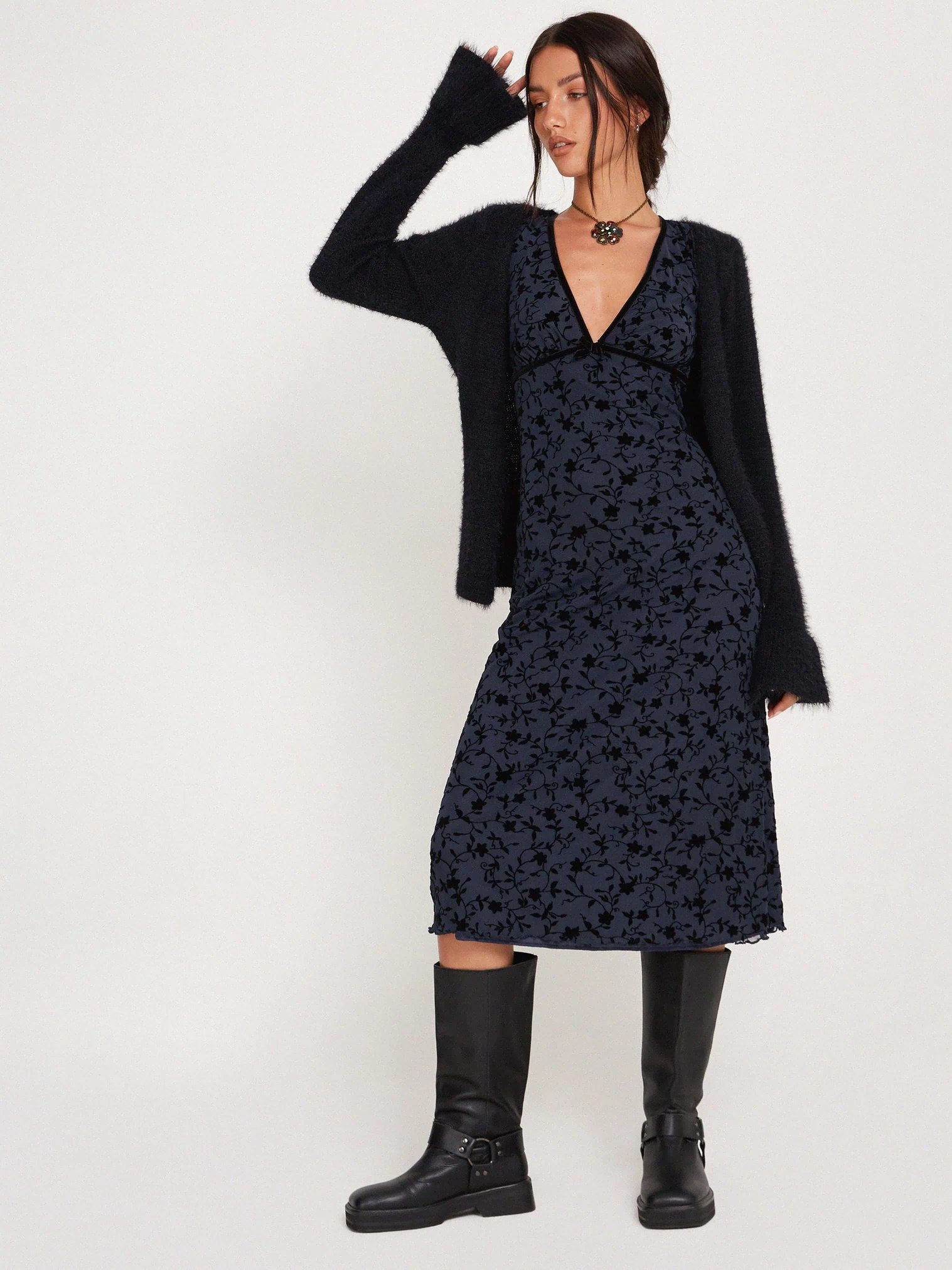 Image of Vilinia Midi Dress in Pretty Petal Flock Black