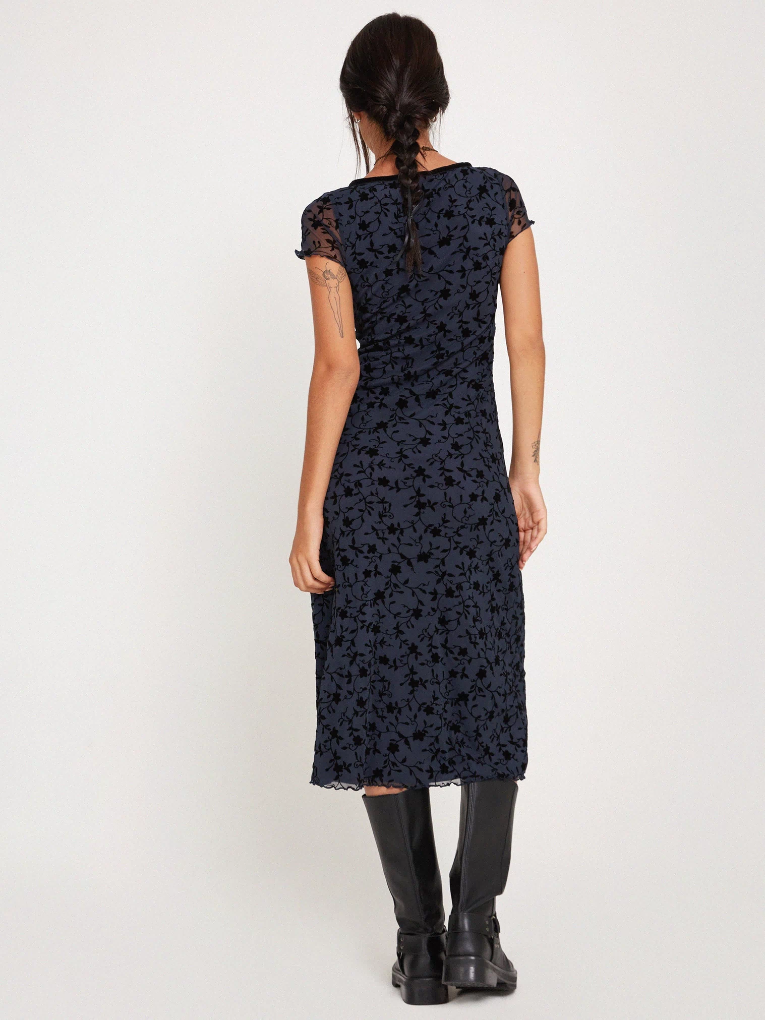 Image of Vilinia Midi Dress in Pretty Petal Flock Black
