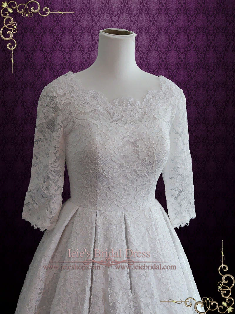 Lace Tea Length Wedding Dress with Sleeves | CHRISTINA