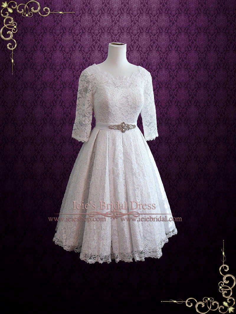 Lace Tea Length Wedding Dress with Sleeves | CHRISTINA
