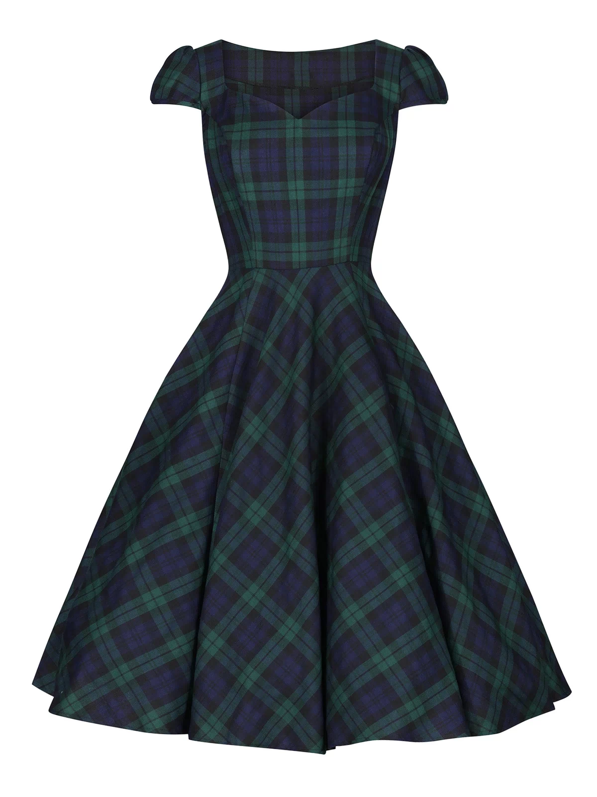 1950s Green Black Watch Tartan Swing Midi Burns Night Dress