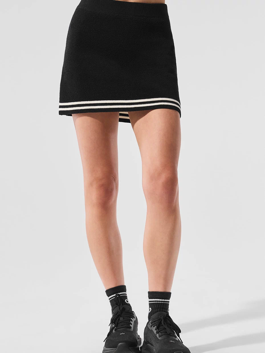 Tennis Club Sweater Knit Skirt - Black/Ivory