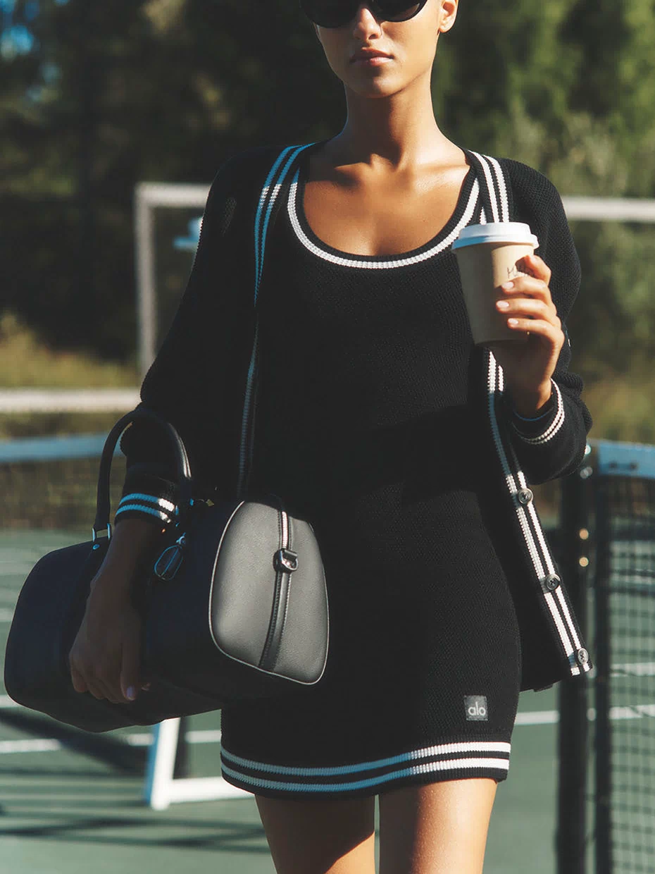 Tennis Club Sweater Knit Dress - Black/Ivory