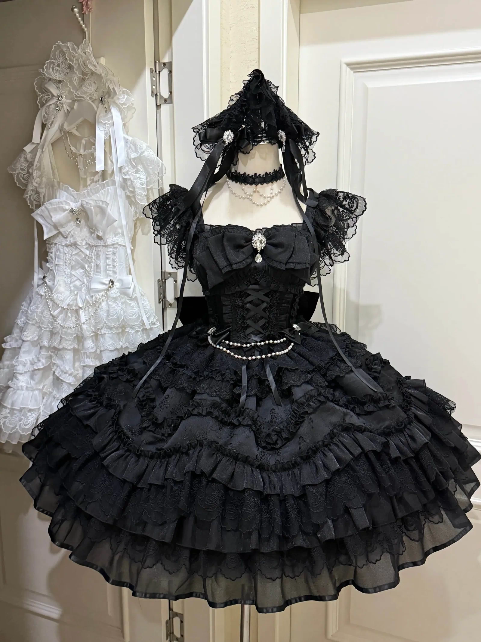 Eternal Vow - Wedding Lolita JSK, Detachable Overlay Black JSK Only S
