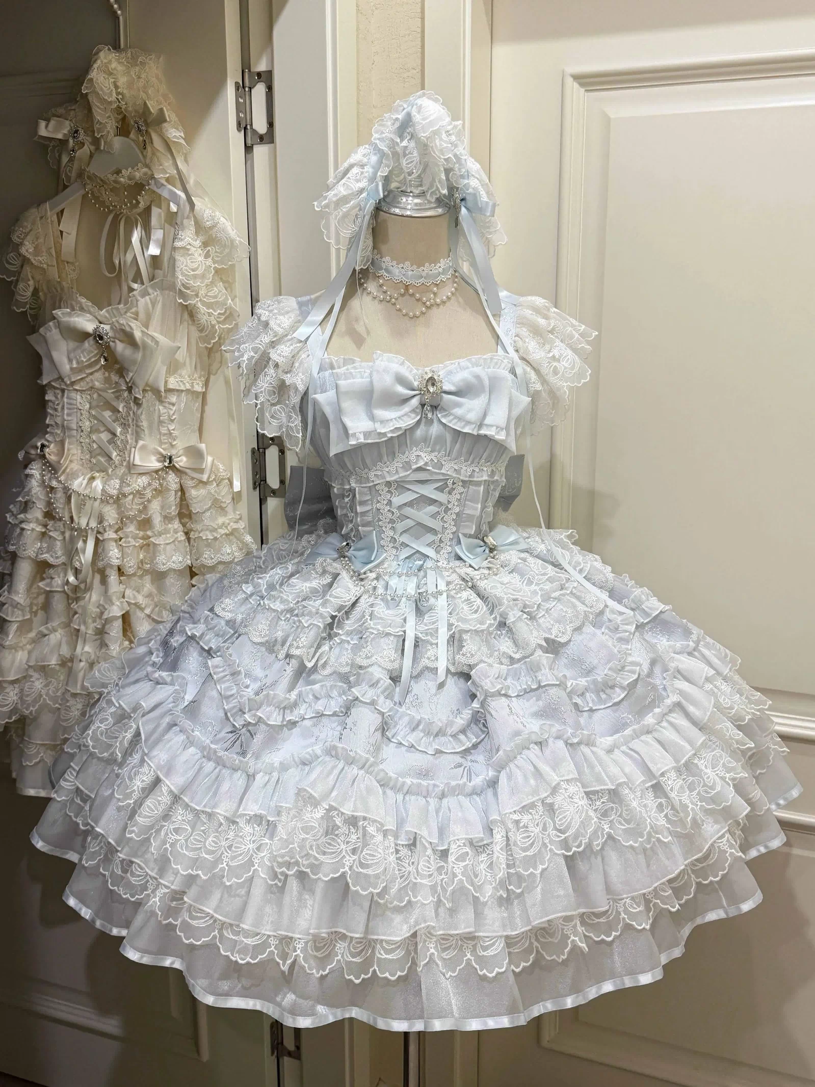 Eternal Vow - Wedding Lolita JSK, Detachable Overlay Blue JSK Only S