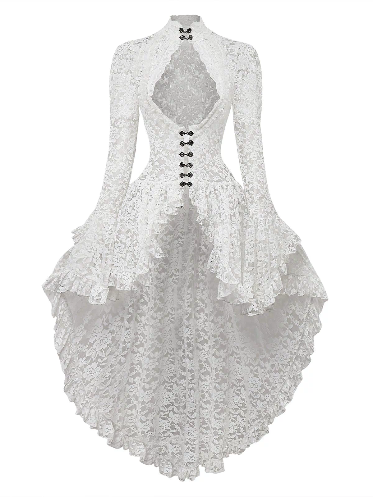 White 1980s Gigot Sleeve Victorian Lace Dress