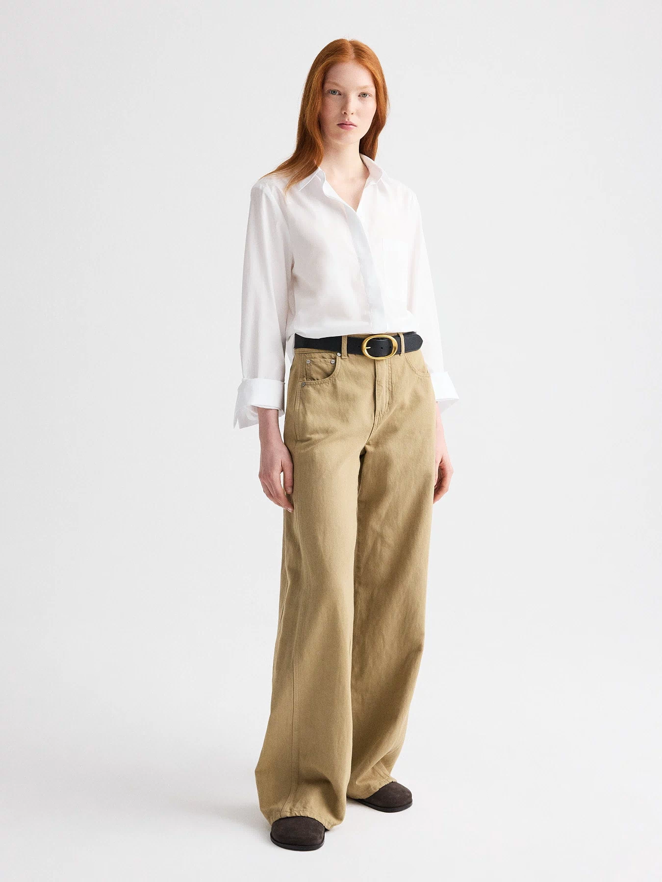 White Cotton Boyfriend Shirt, Relaxed Fit On Model, Full Length Styled Look | TWP Clothing