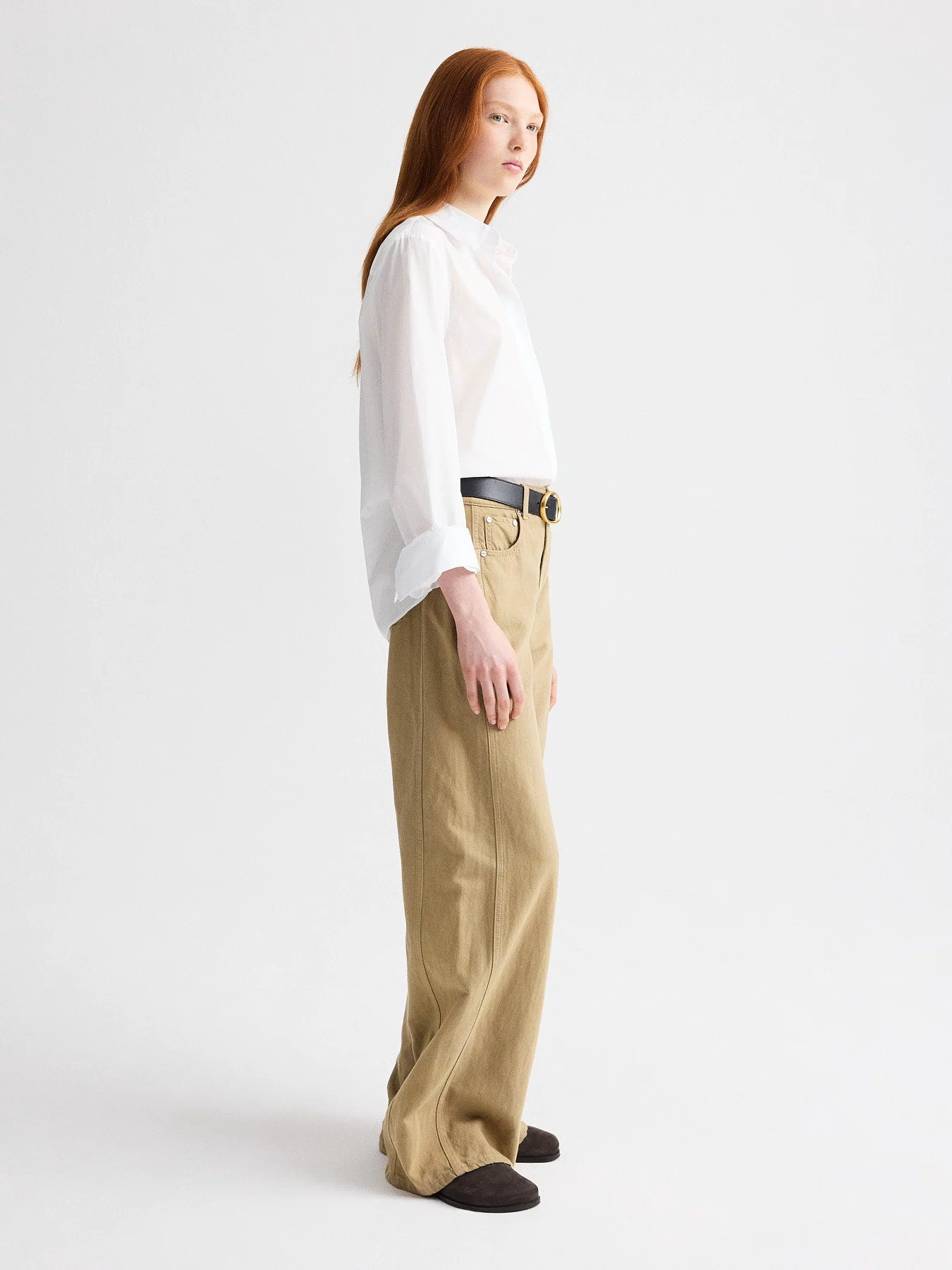 White Superfine Cotton Boyfriend Shirt - Side Profile, Single Roll Cuff Detail | TWP Clothing