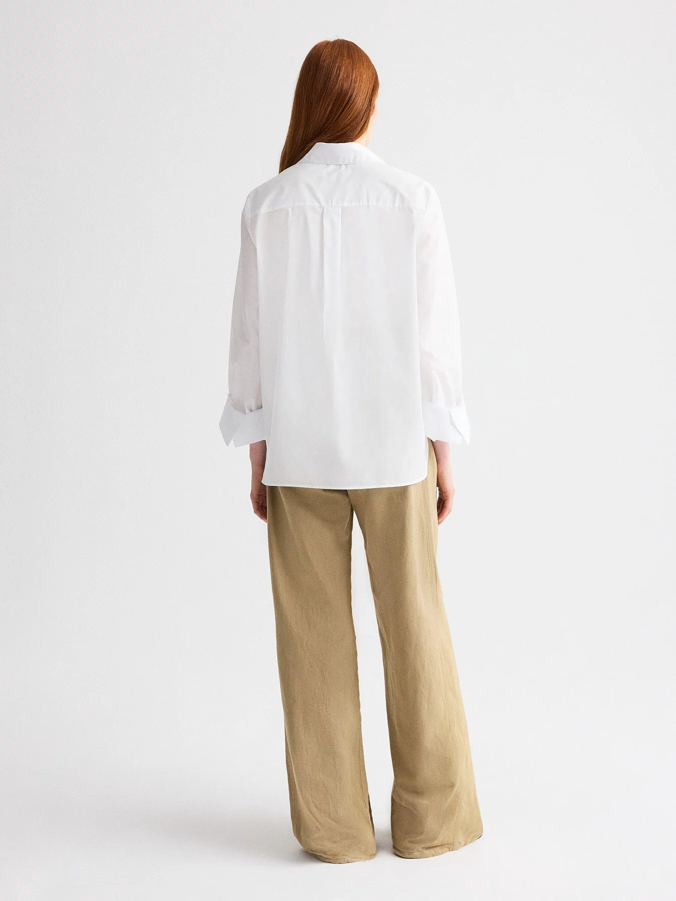 White Women's Boyfriend Shirt - Back View, Oversized Fit On Model | TWP Clothing
