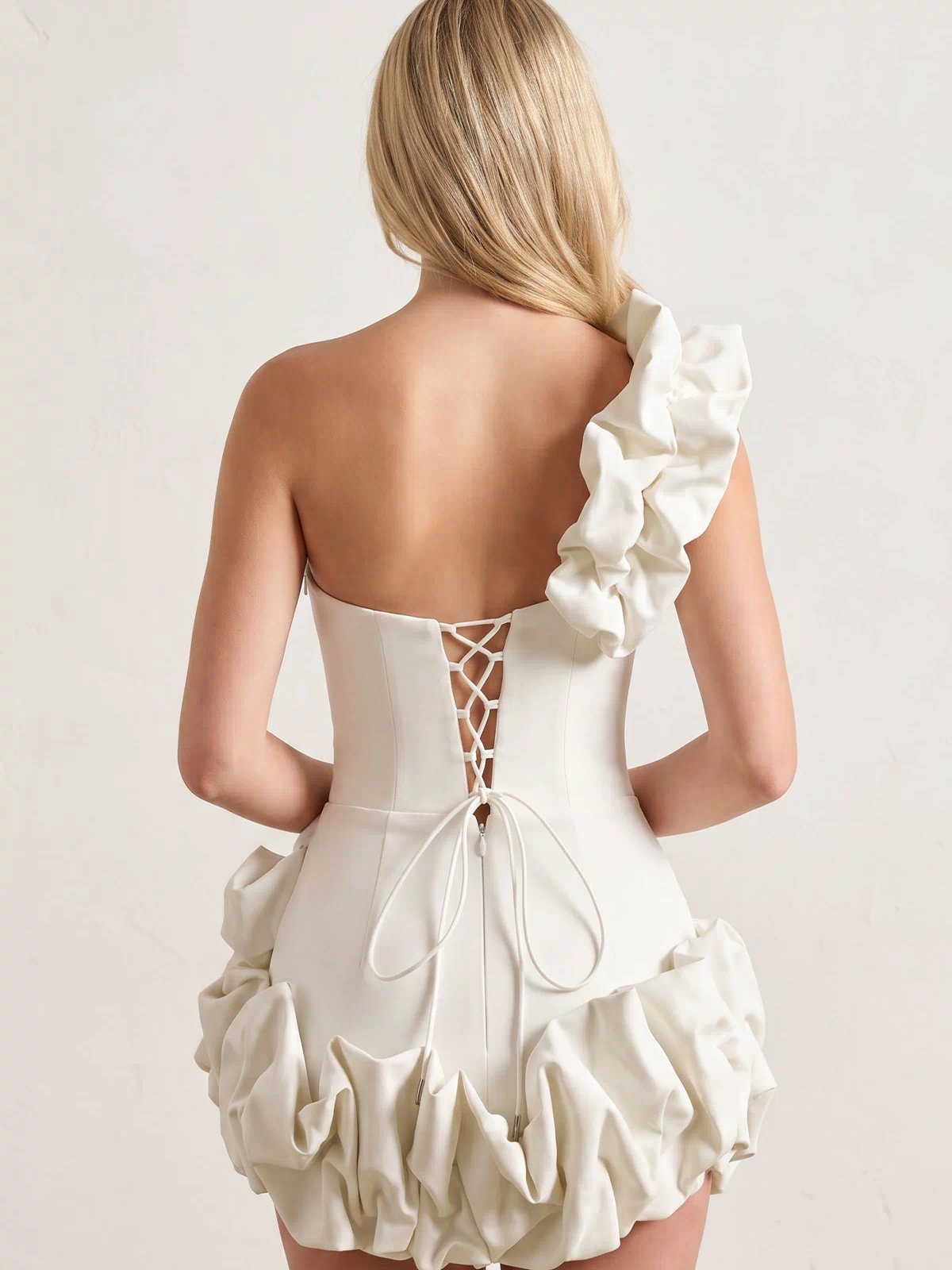 White One Shoulder Bodycon Homecoming Dress With Ruffles – Dress by KissProm | Available at KissProm
