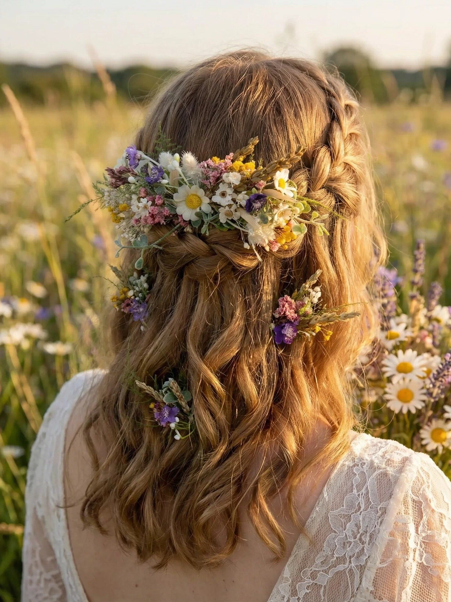 Wildflower Hair Comb: Meadow Daisy Bridal Boho Wedding Accessory – handmade floral hair accessory by magaela