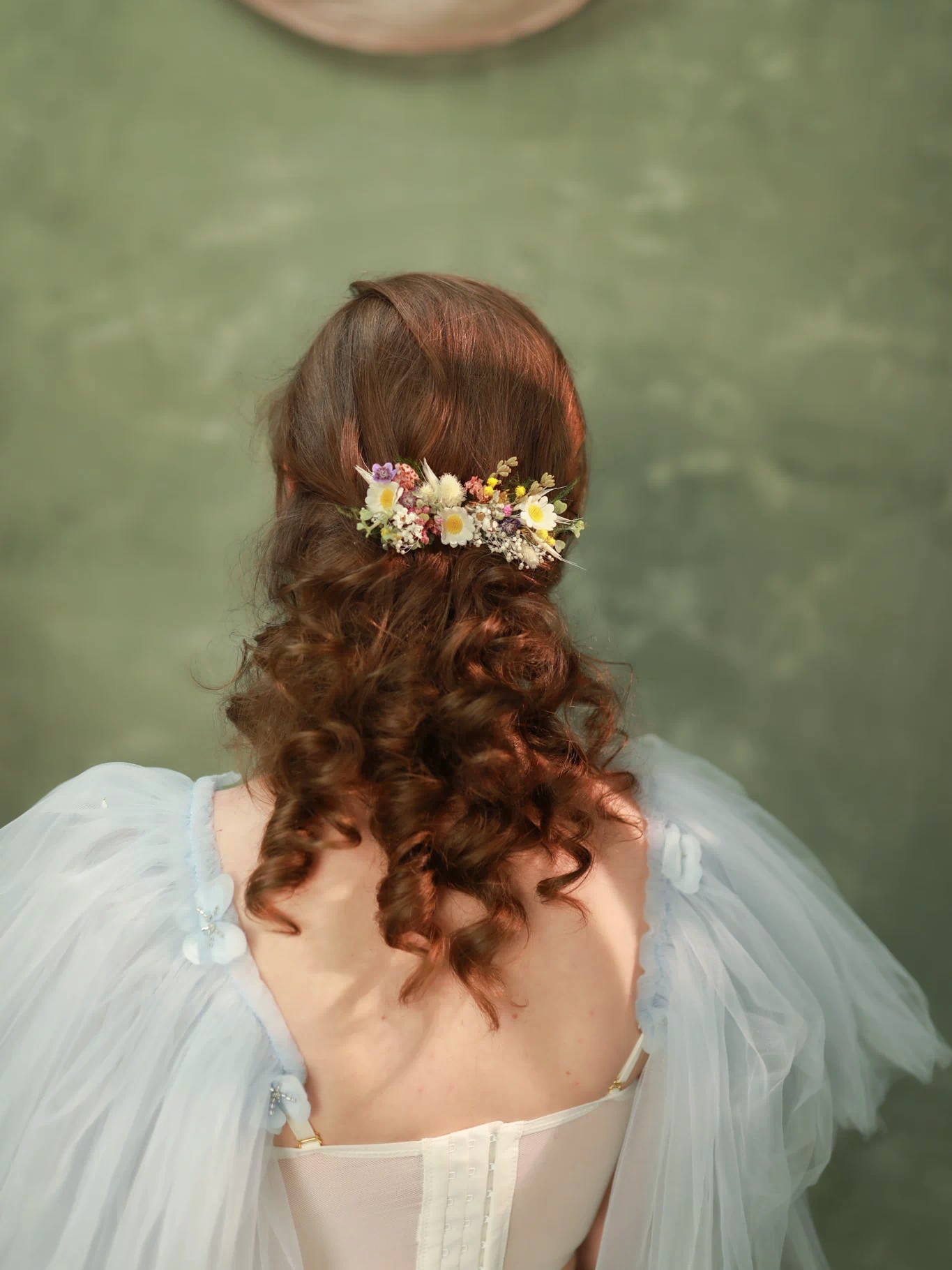 Wildflower Wedding Set – Flower Crown, Hair Comb, Hairpins, Bracelet, Belt, Earrings and Boutonnieres – handmade floral hair accessory by magaela