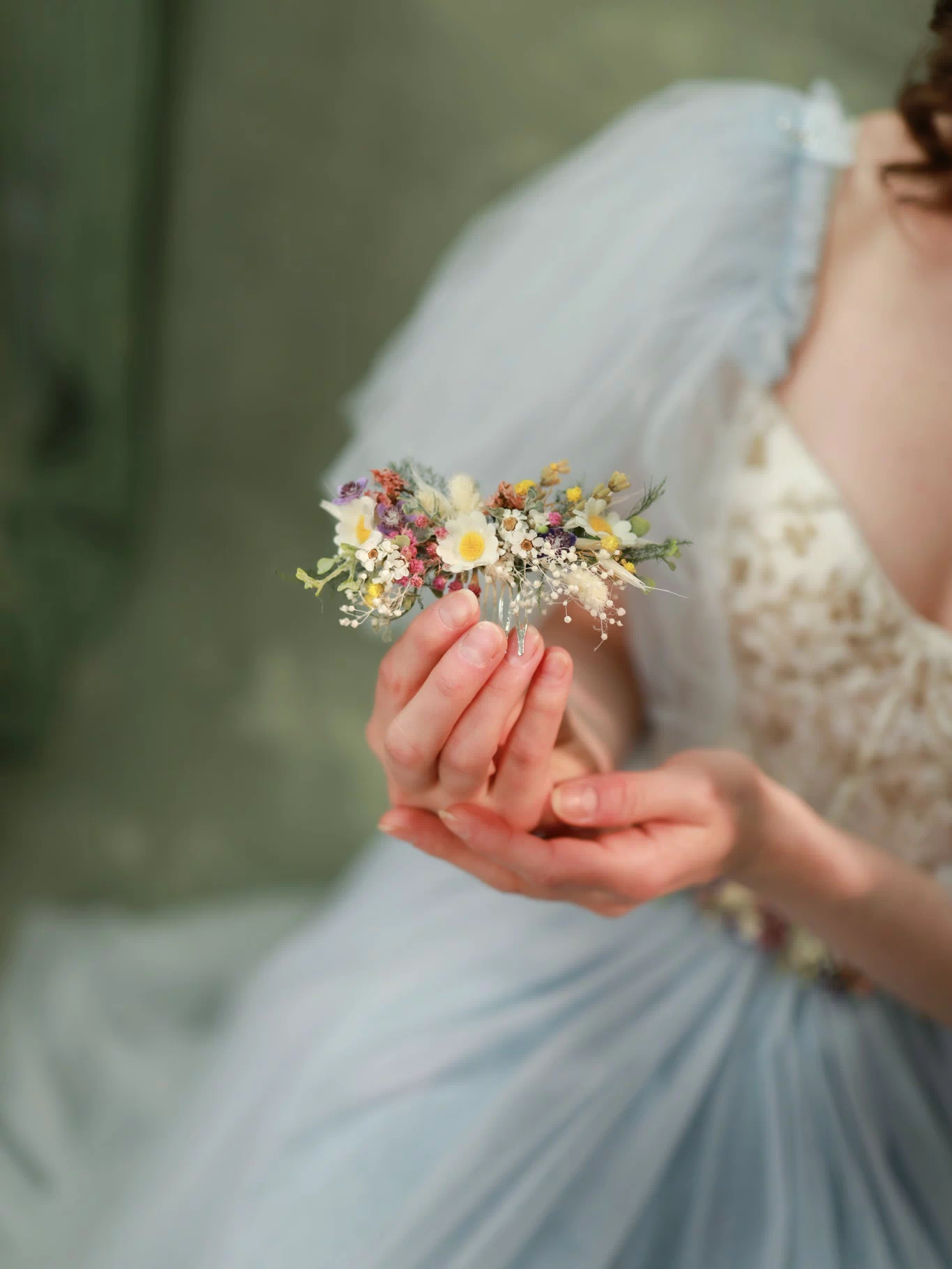 Wildflower Wedding Set – Flower Crown, Hair Comb, Hairpins, Bracelet, Belt, Earrings and Boutonnieres – handmade floral hair accessory by magaela