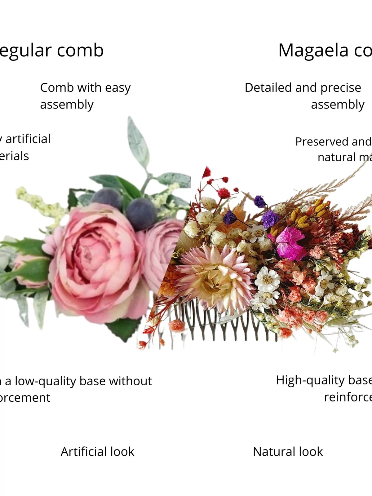 Wildflower Bridal Hair Comb – Rustic Dried Flower Wedding Hair Accessory – handmade floral hair accessory by magaela