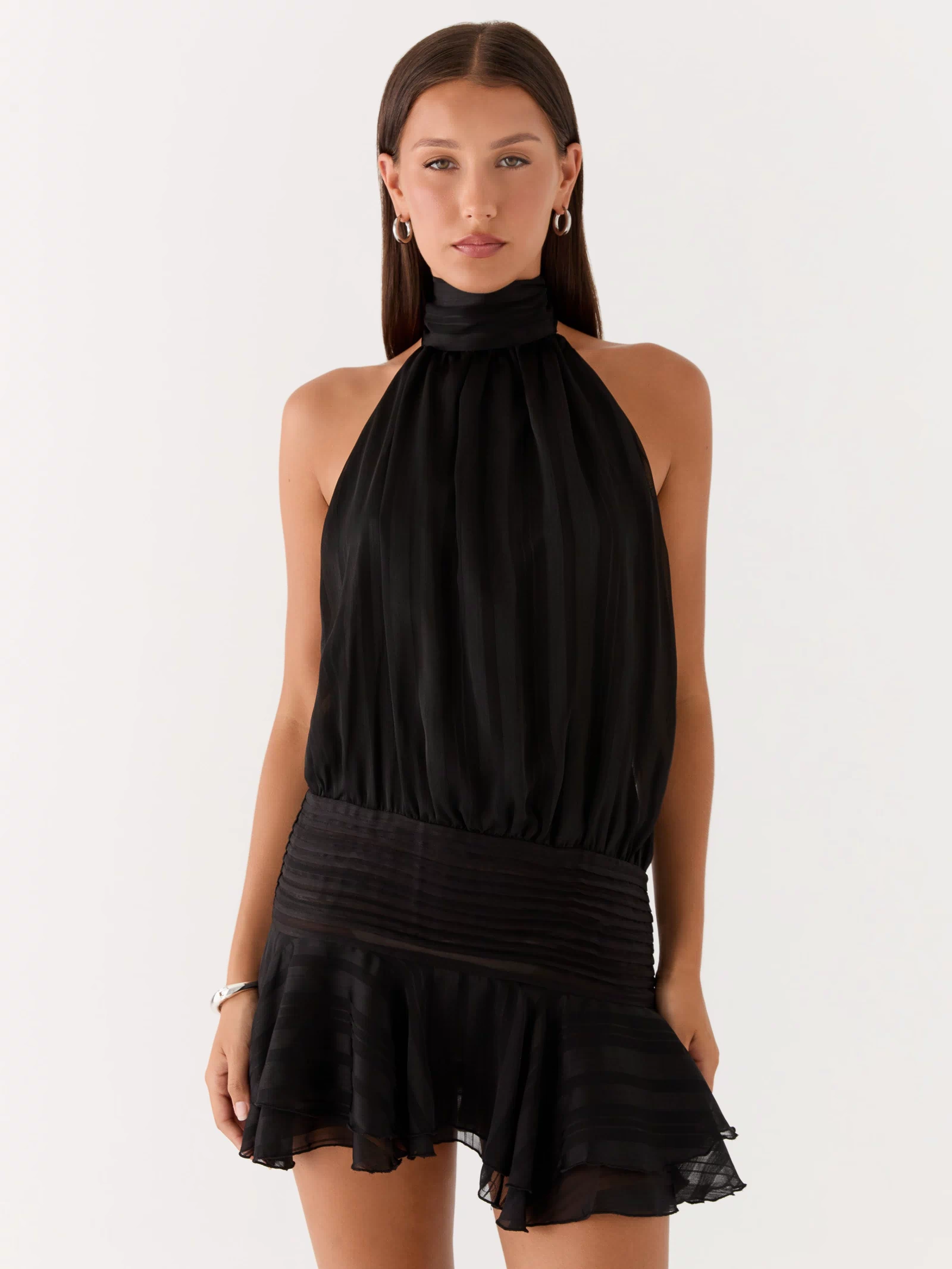 Willow Chiffon Mini Dress - Black