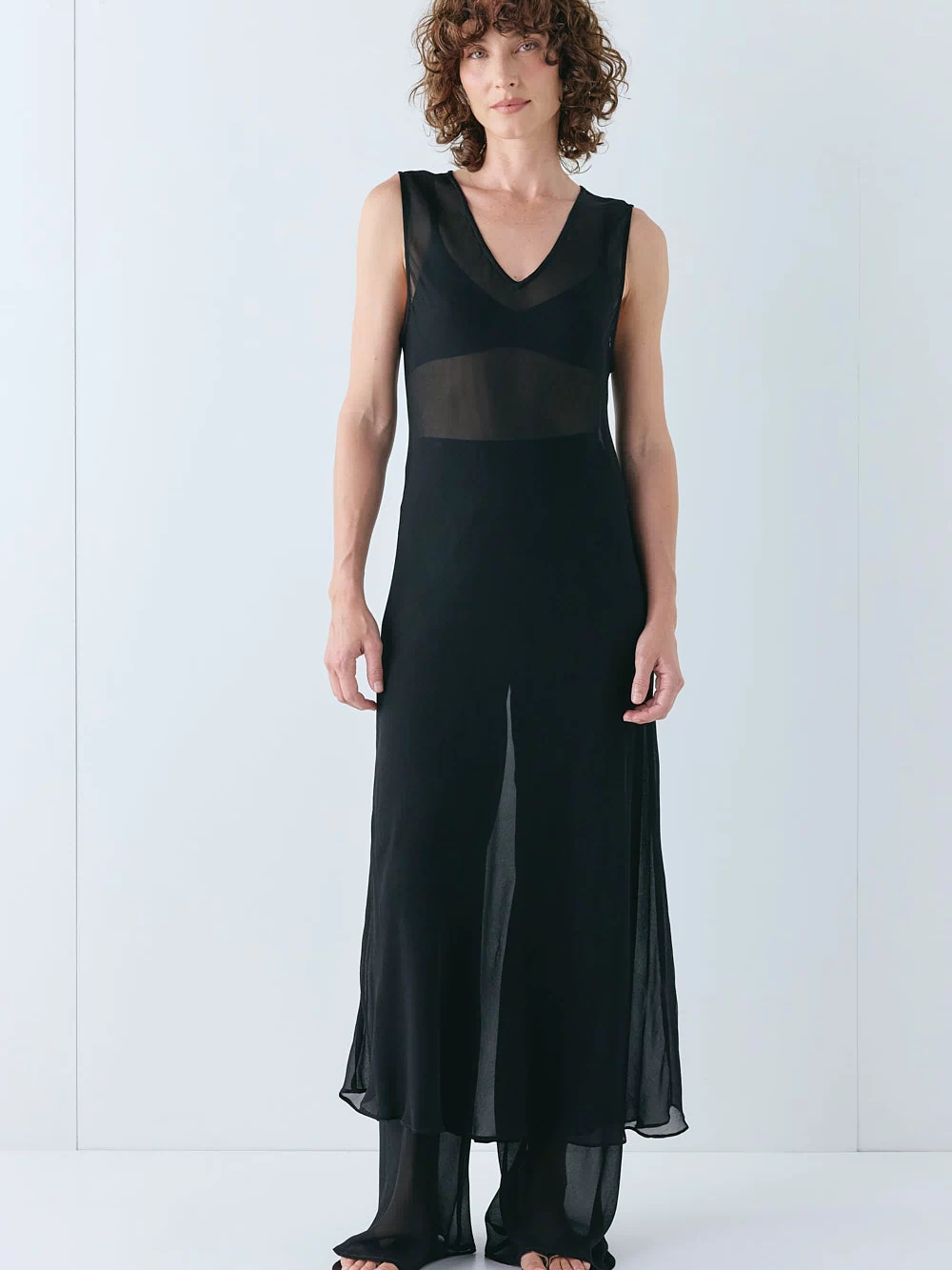 Winona Sheer Midi Dress Black