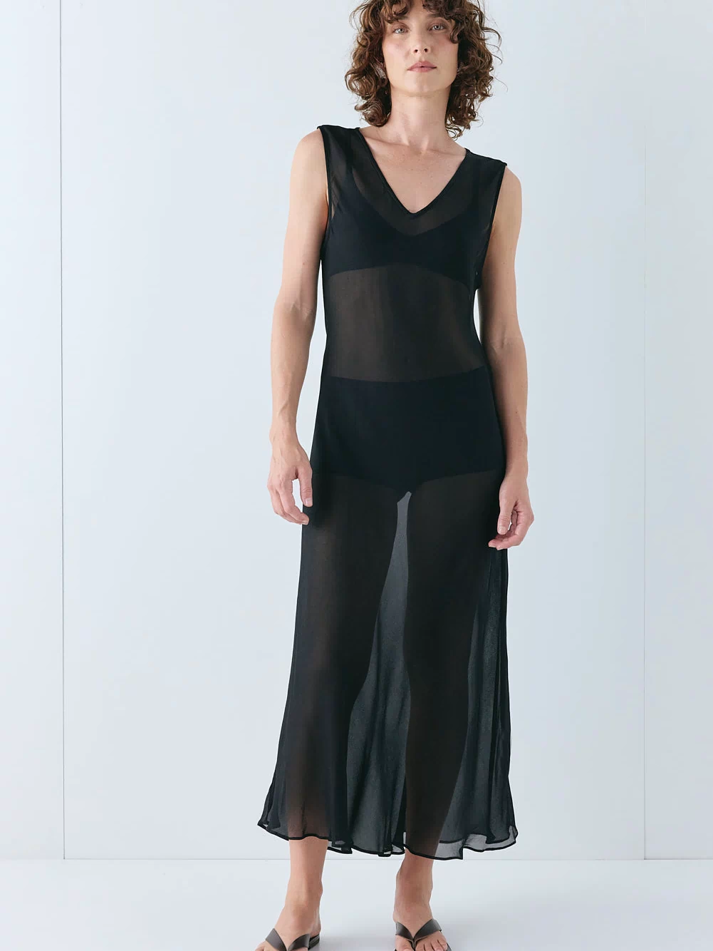 Winona Sheer Midi Dress Black