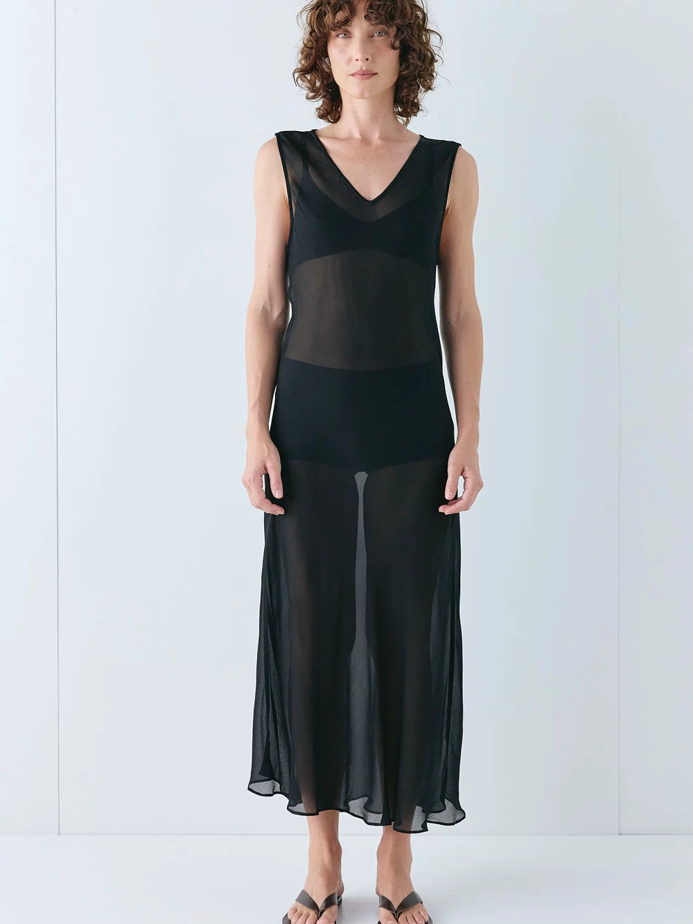Winona Sheer Midi Dress Black