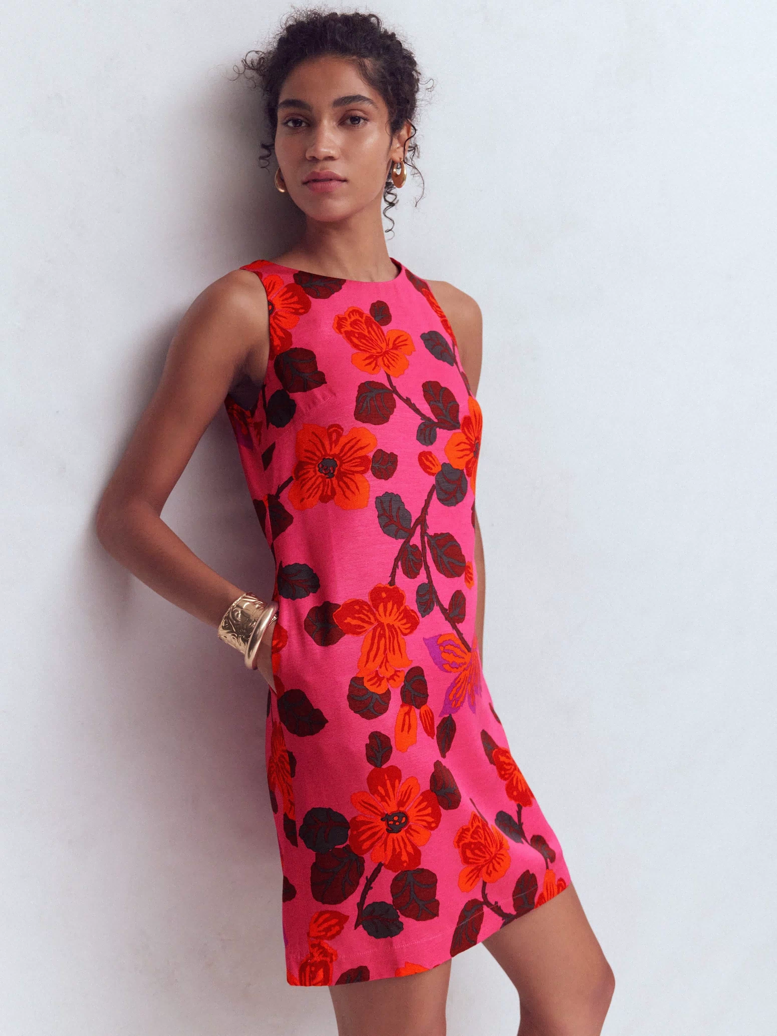 Classic Shift Dress-Pink, Elaborate Blossom