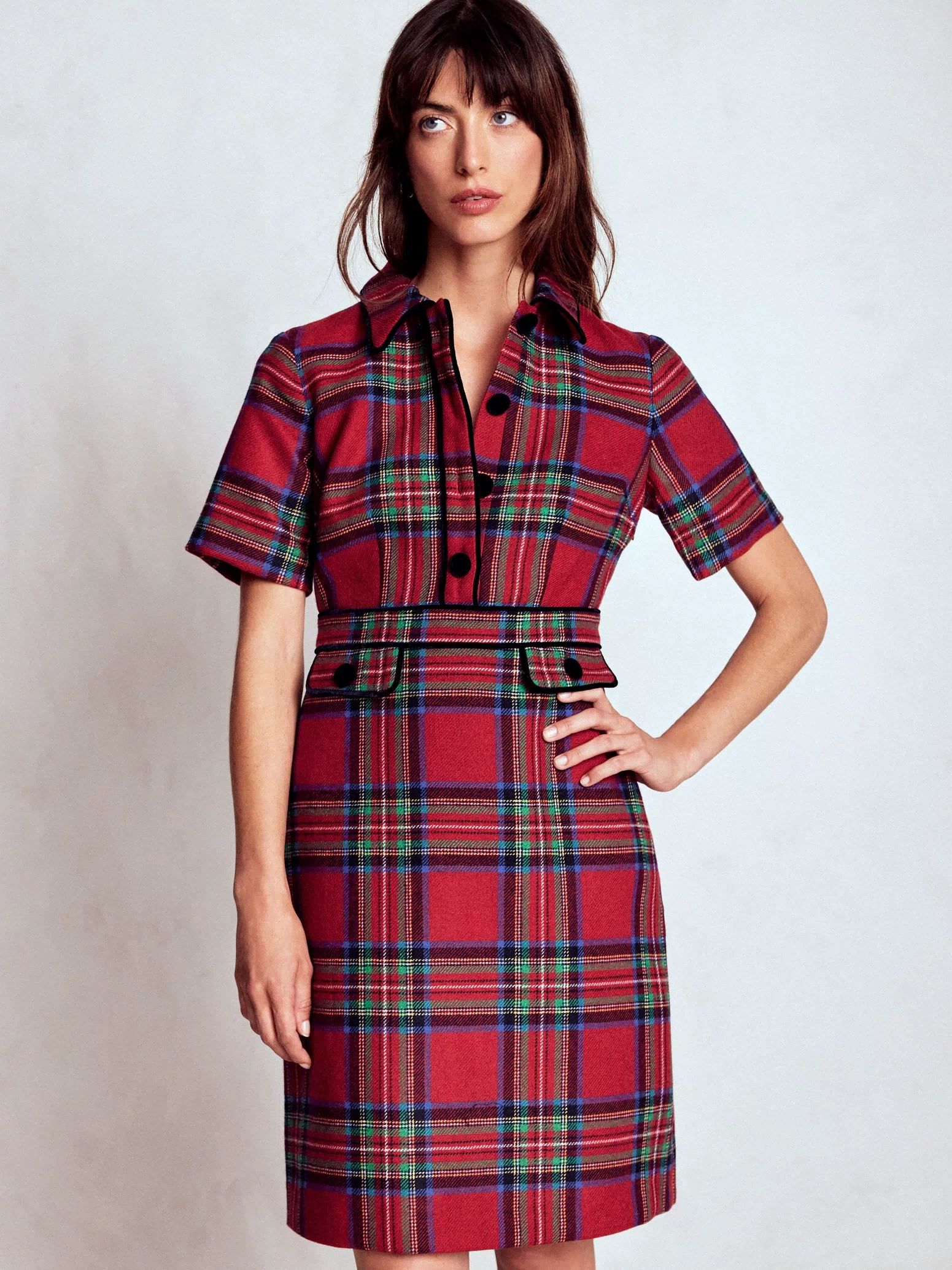 Eda Check Shift Dress-Red, Blue and Green Check