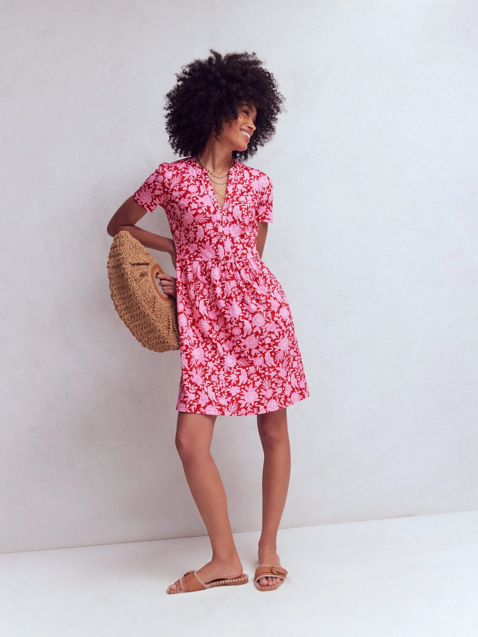 Naomi Short Sleeve Dress-Pomegranate, Tigers Paradise