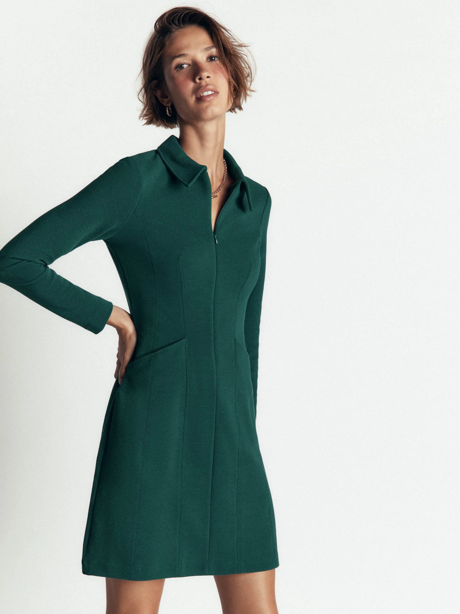 Nia Ottoman Long Sleeve Dress-Malachite green