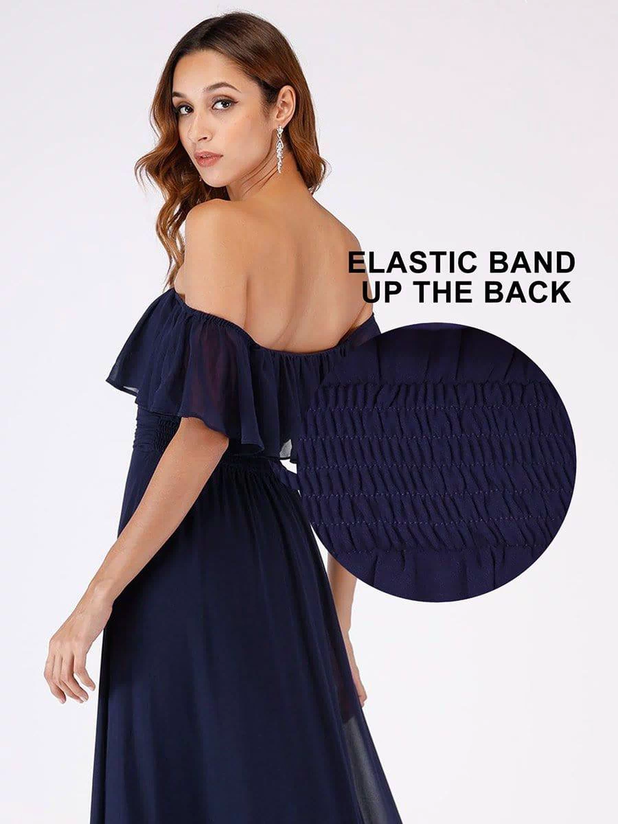 Off the Shoulder Ruffle Bodice Long Flowy Chiffon Bridesmaid Dress #color_Navy Blue