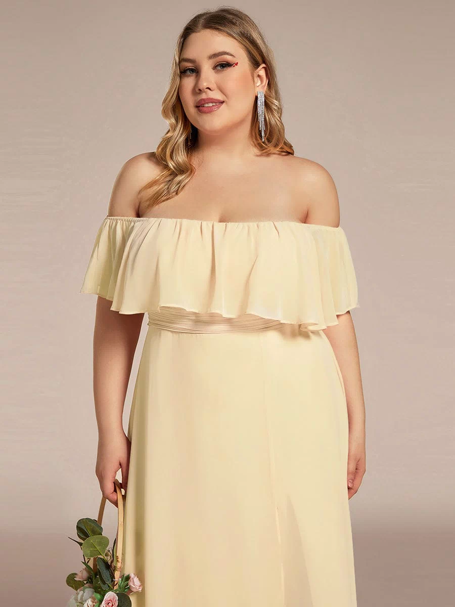 Off the Shoulder Ruffle Bodice Long Flowy Chiffon Bridesmaid Dress #color_Yellow