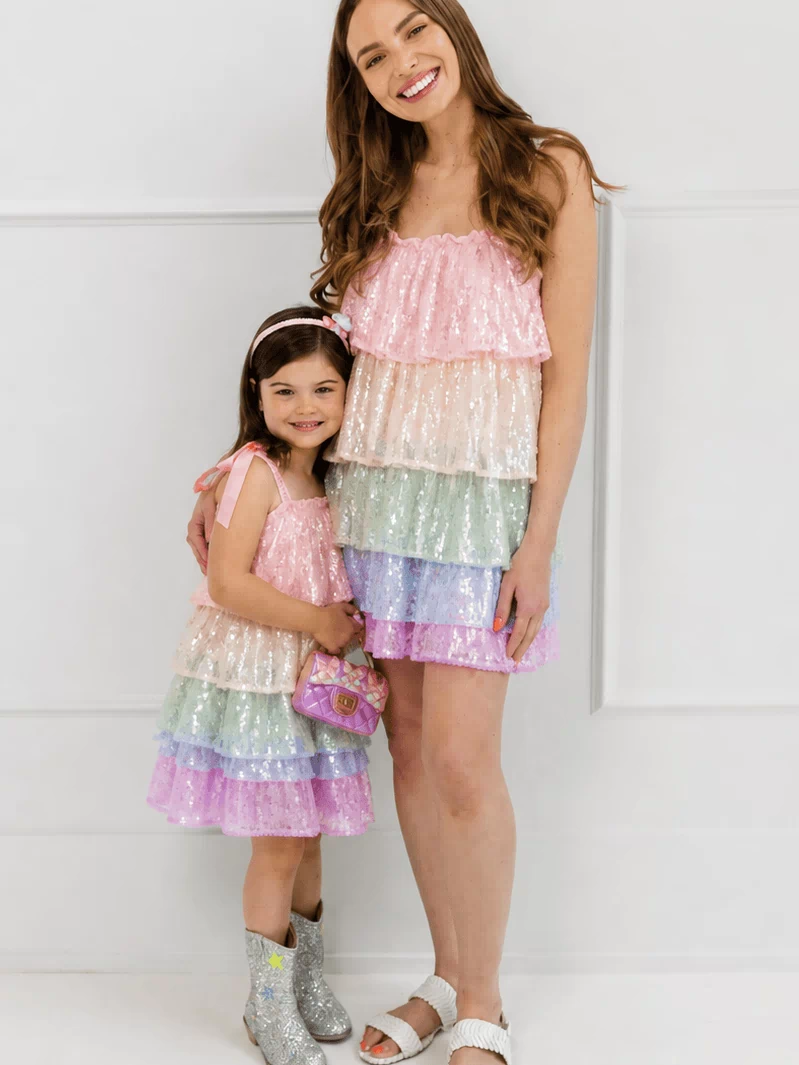 Rainbow Sequin Tiered Dress – Teen/Women
