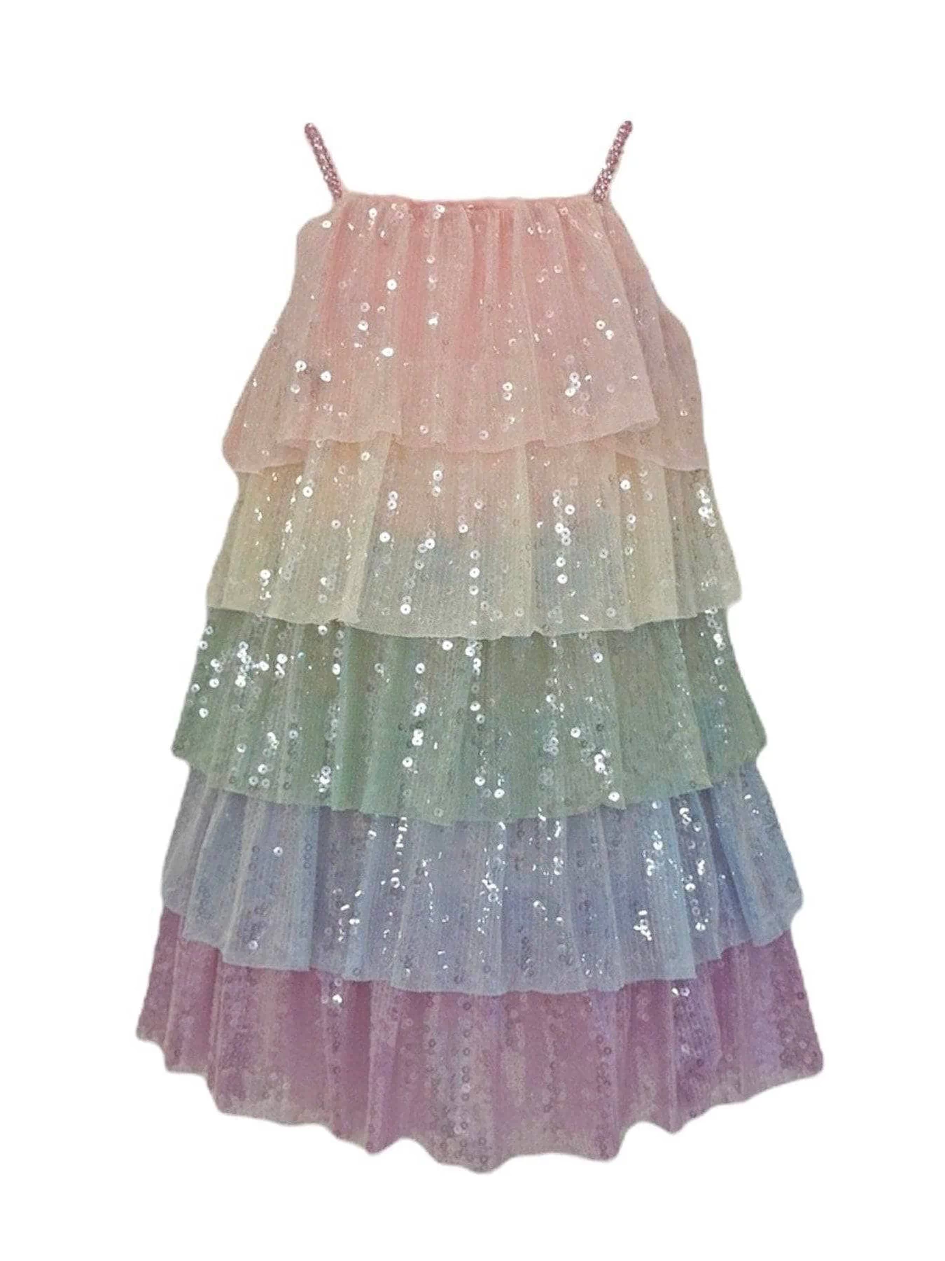 Lola + The Boys Rainbow Sequin Tiered Dress