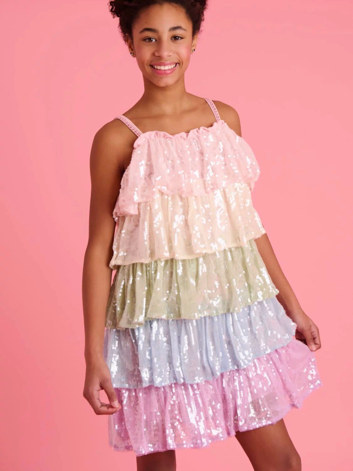 lola-new-arrival Dress Rainbow Sequin Tiered Dress – Teen/Women
