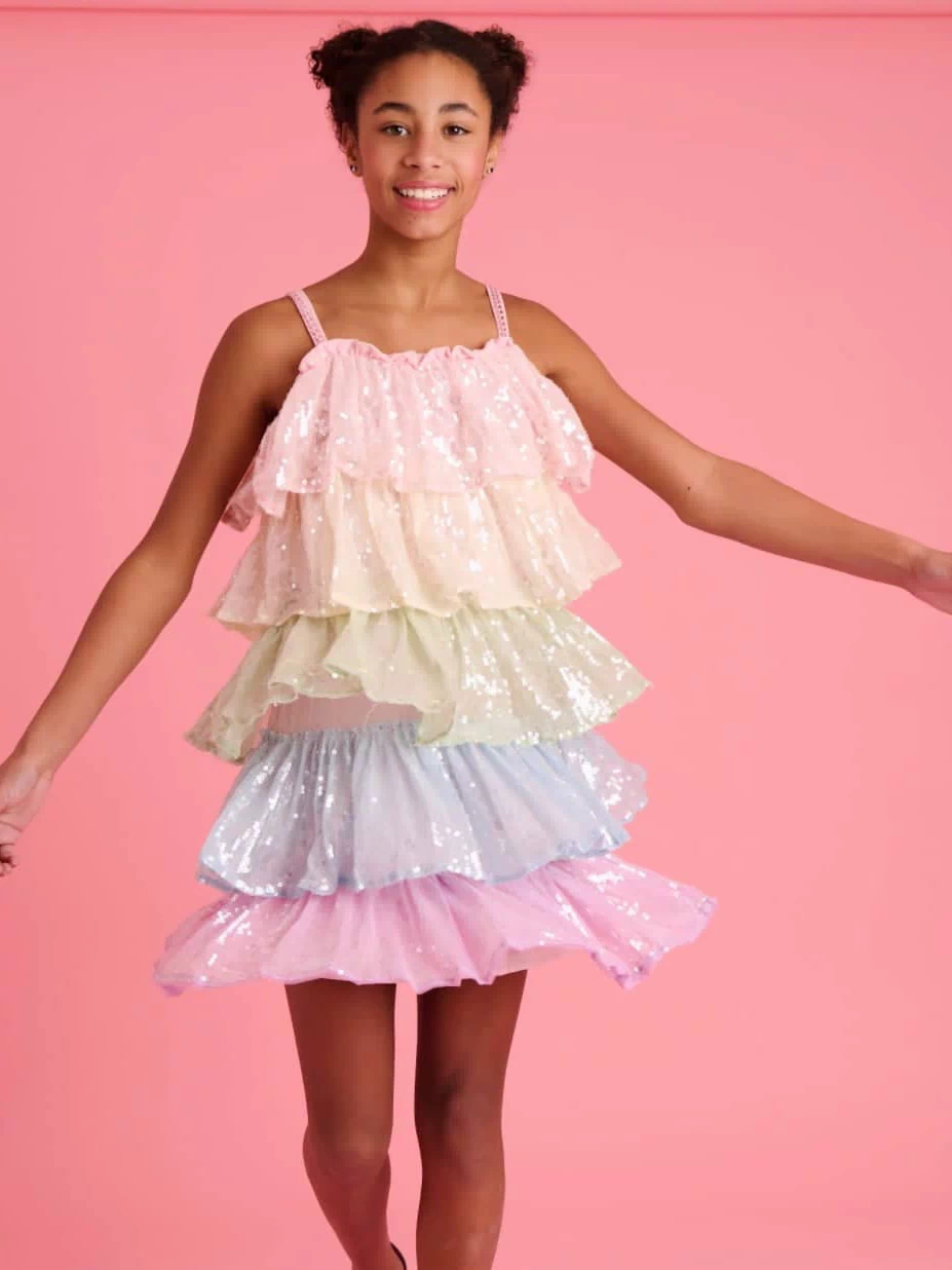 lola-new-arrival Dress Rainbow Sequin Tiered Dress – Teen/Women