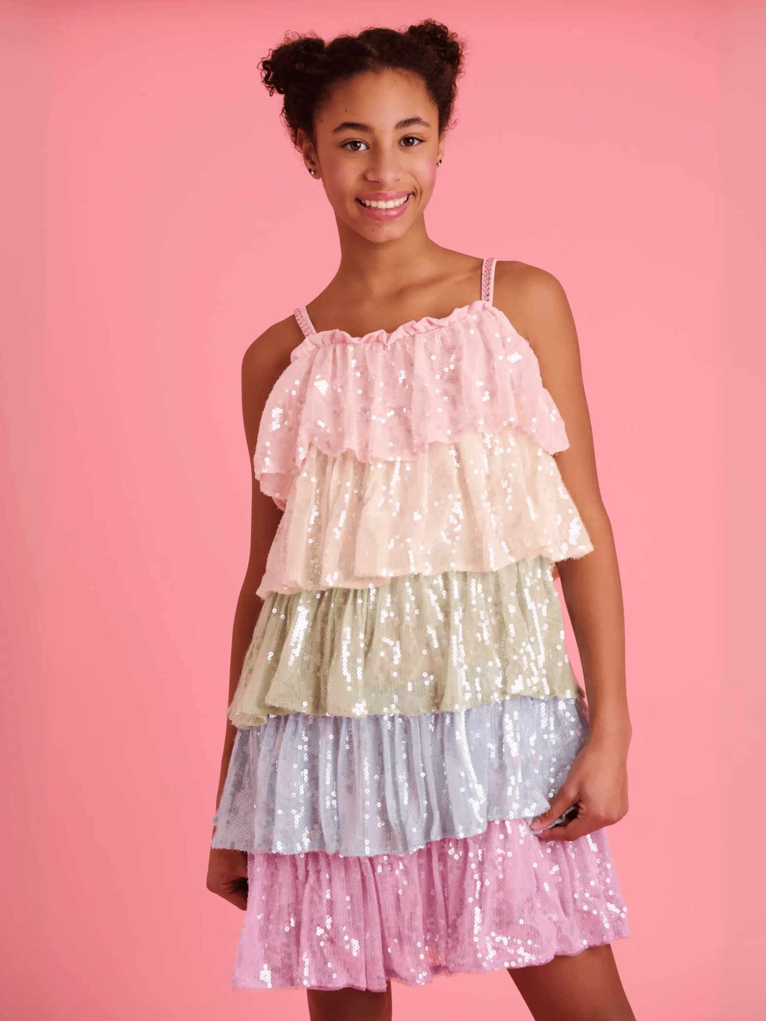 lola-new-arrival Dress Rainbow Sequin Tiered Dress – Teen/Women