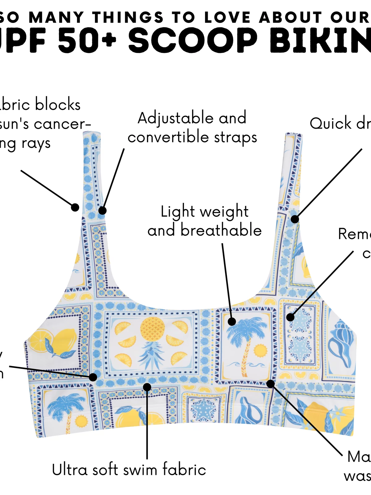 Women's Scoop Neck Bikini Top | "Mediterranean Lemons"-SwimZip UPF 50+ Sun Protective Swimwear & UV Zipper Rash Guards-pos4