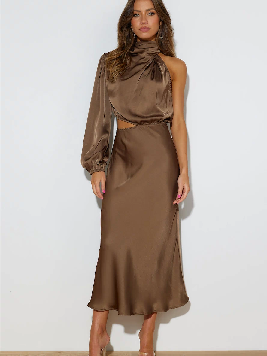 Won Over Midi Dress Brown