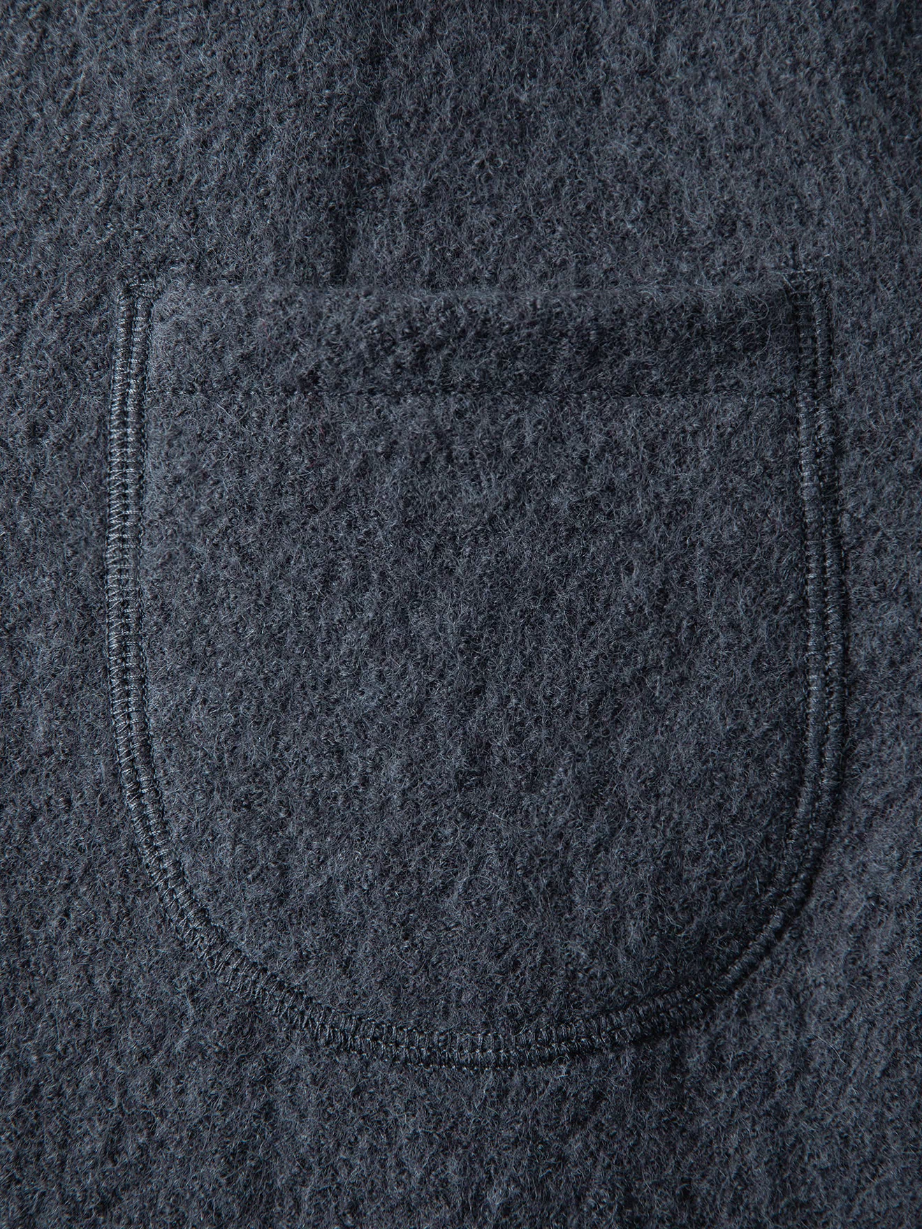 Gray wool felted chore coat chest pocket with stitched edging and curved top