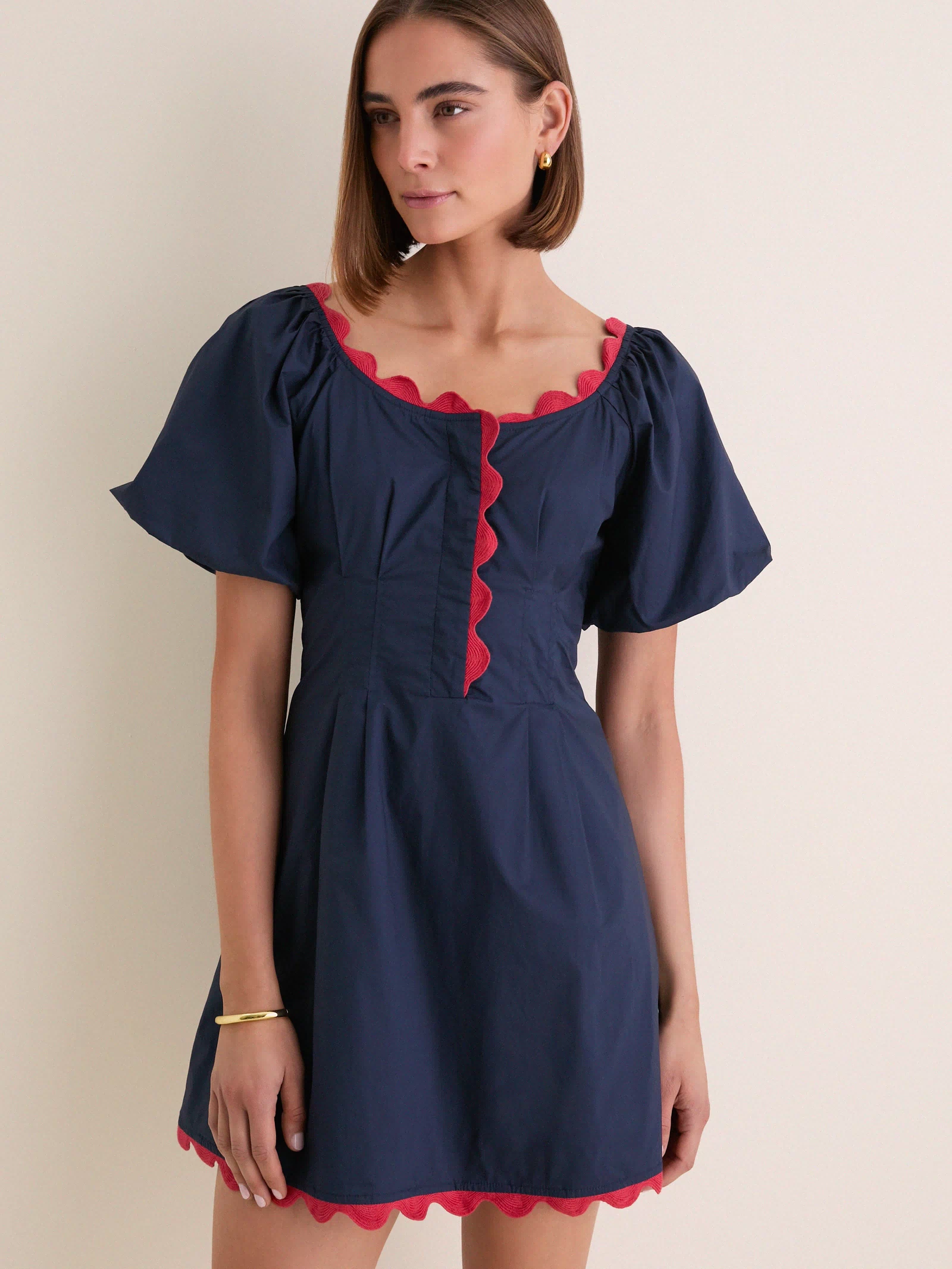 Navy and Red Ric Rac Daley Mini Dress
