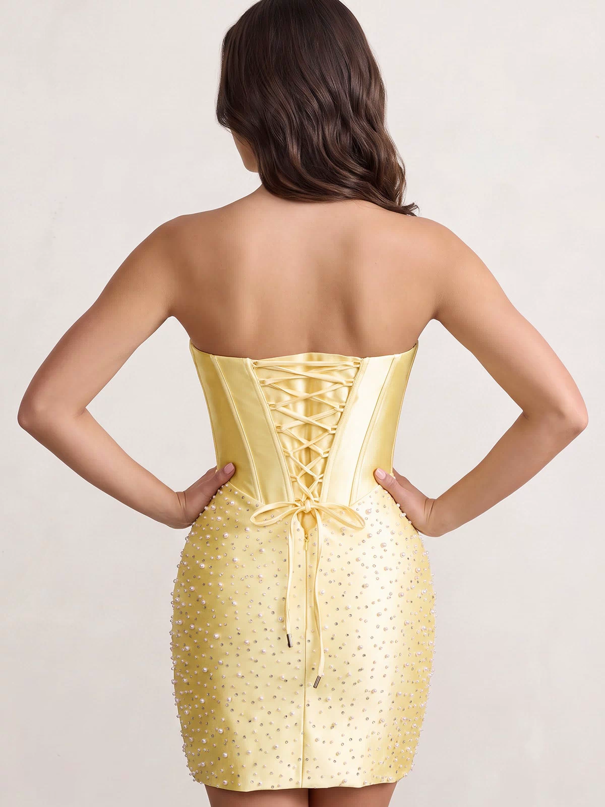 Yellow Sweetheart Sheath Satin Corset Homecoming Dress With Pearl | KISSPROM