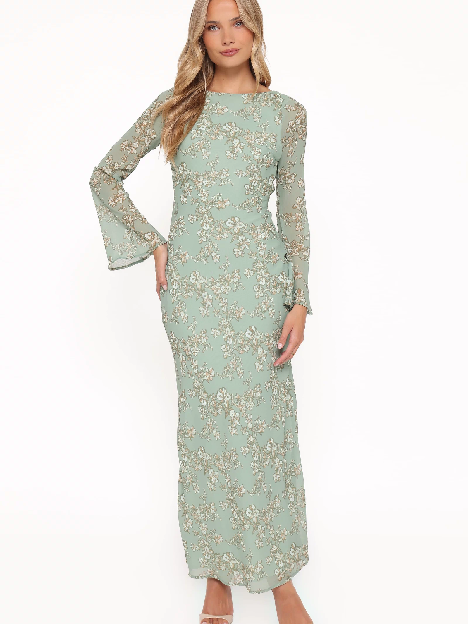 Petal and Pup USA DRESSES Yolanda Long Sleeve Maxi Dress - Sage Green Floral