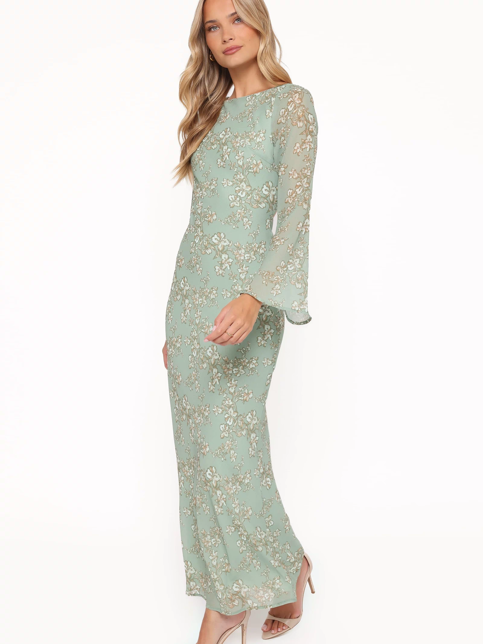 Petal and Pup USA DRESSES Yolanda Long Sleeve Maxi Dress - Sage Green Floral