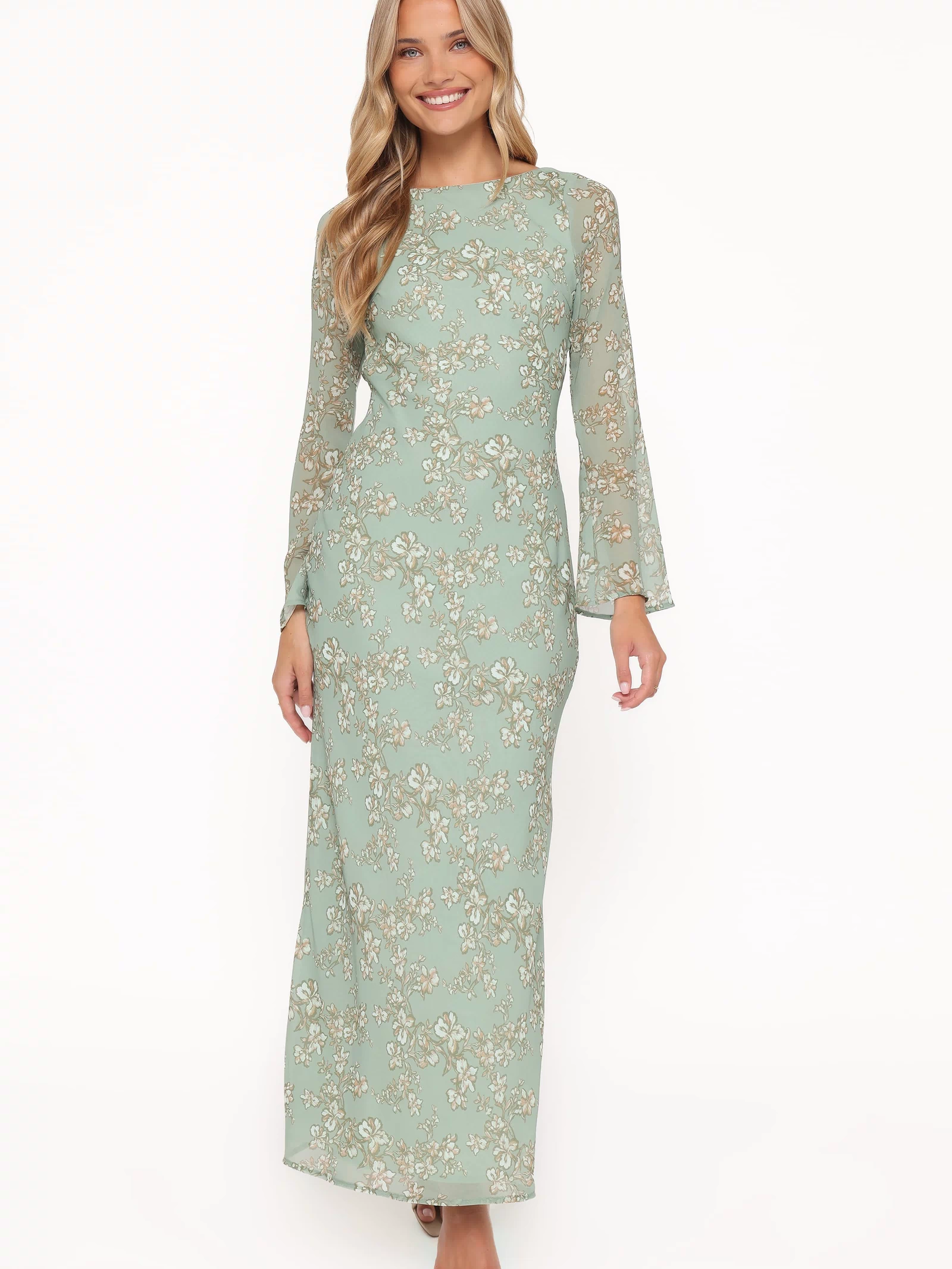 Petal and Pup USA DRESSES Yolanda Long Sleeve Maxi Dress - Sage Green Floral