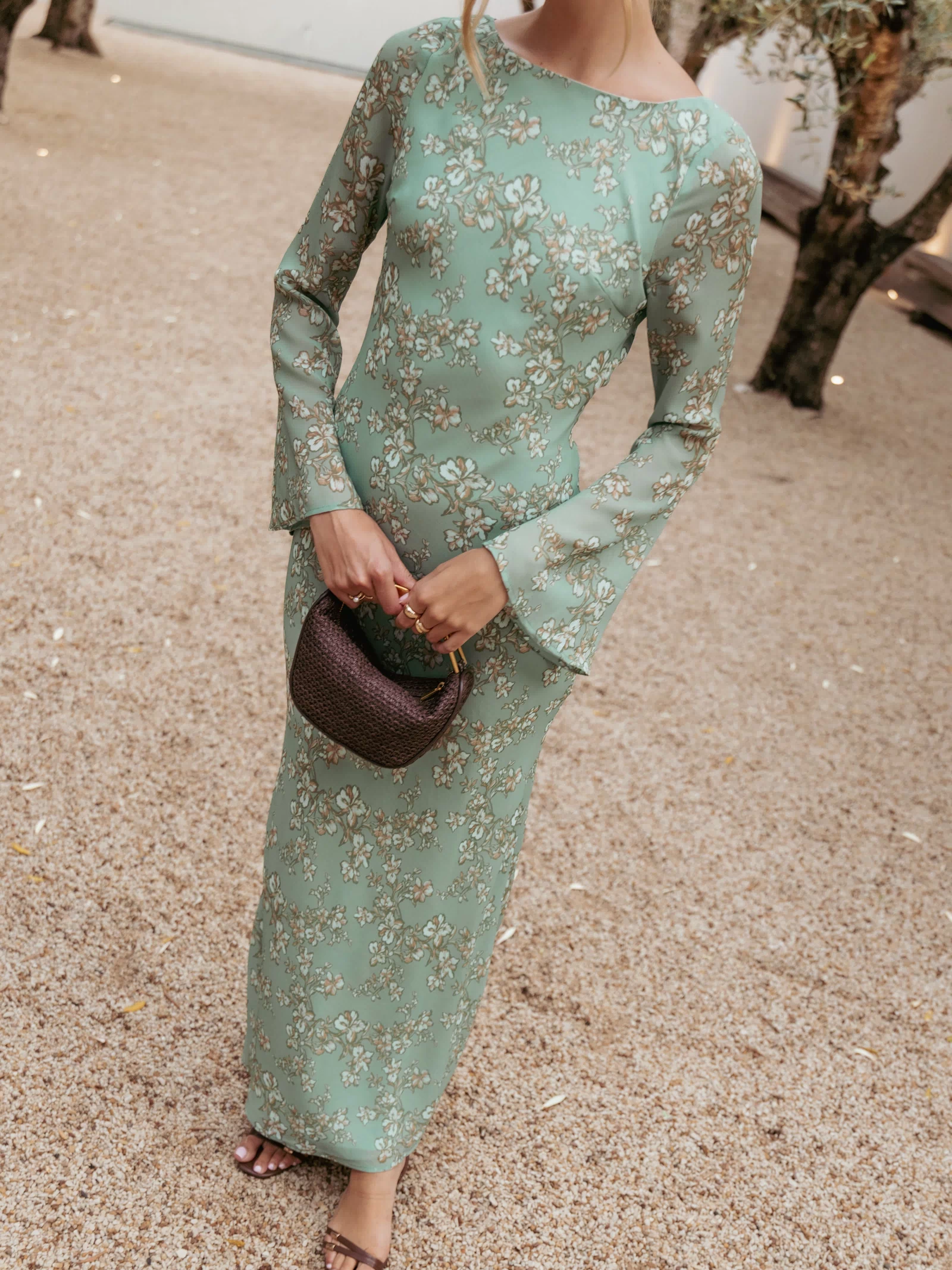 Petal and Pup USA DRESSES Yolanda Long Sleeve Maxi Dress - Sage Green Floral